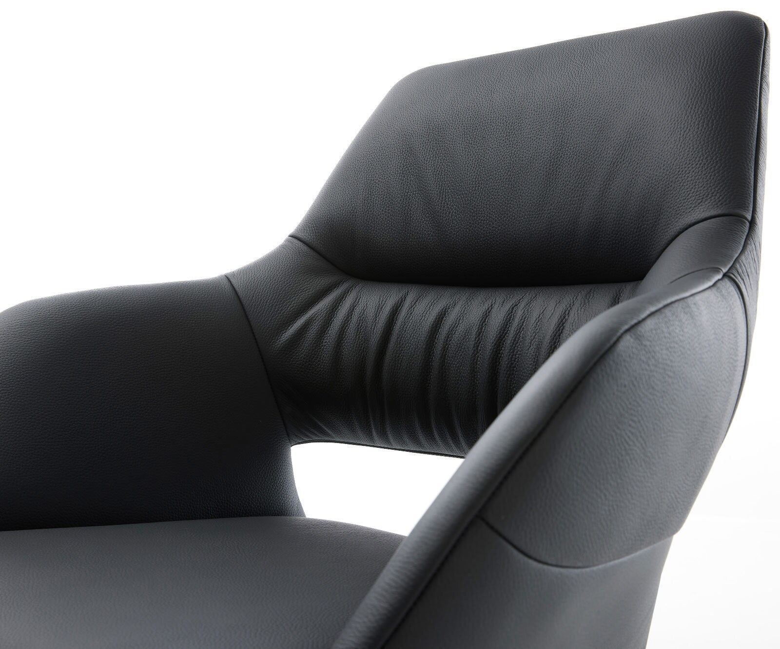 Въртящ се стол Yago-Flex с подлакътници Естествена кожа Черен Кръстосана рамка широка Черен 360° въртене Люлееща се функция Ядро от джобни пружини 3