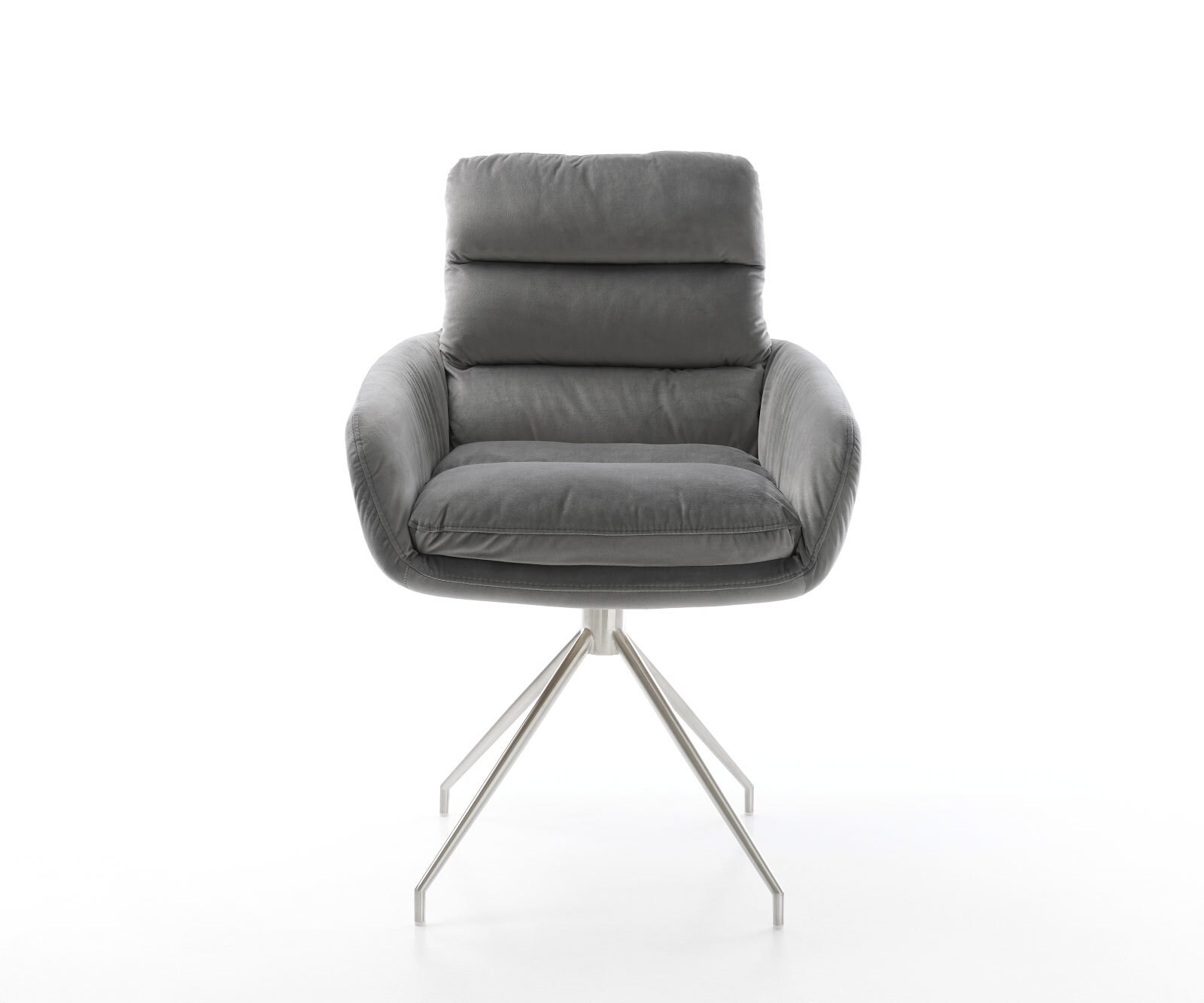 Врътящ се стол с подлакътници Кадифе Сив Конус крак кръгъл Неръждаема стомана 180° въртящ се Abelia-Flex 2