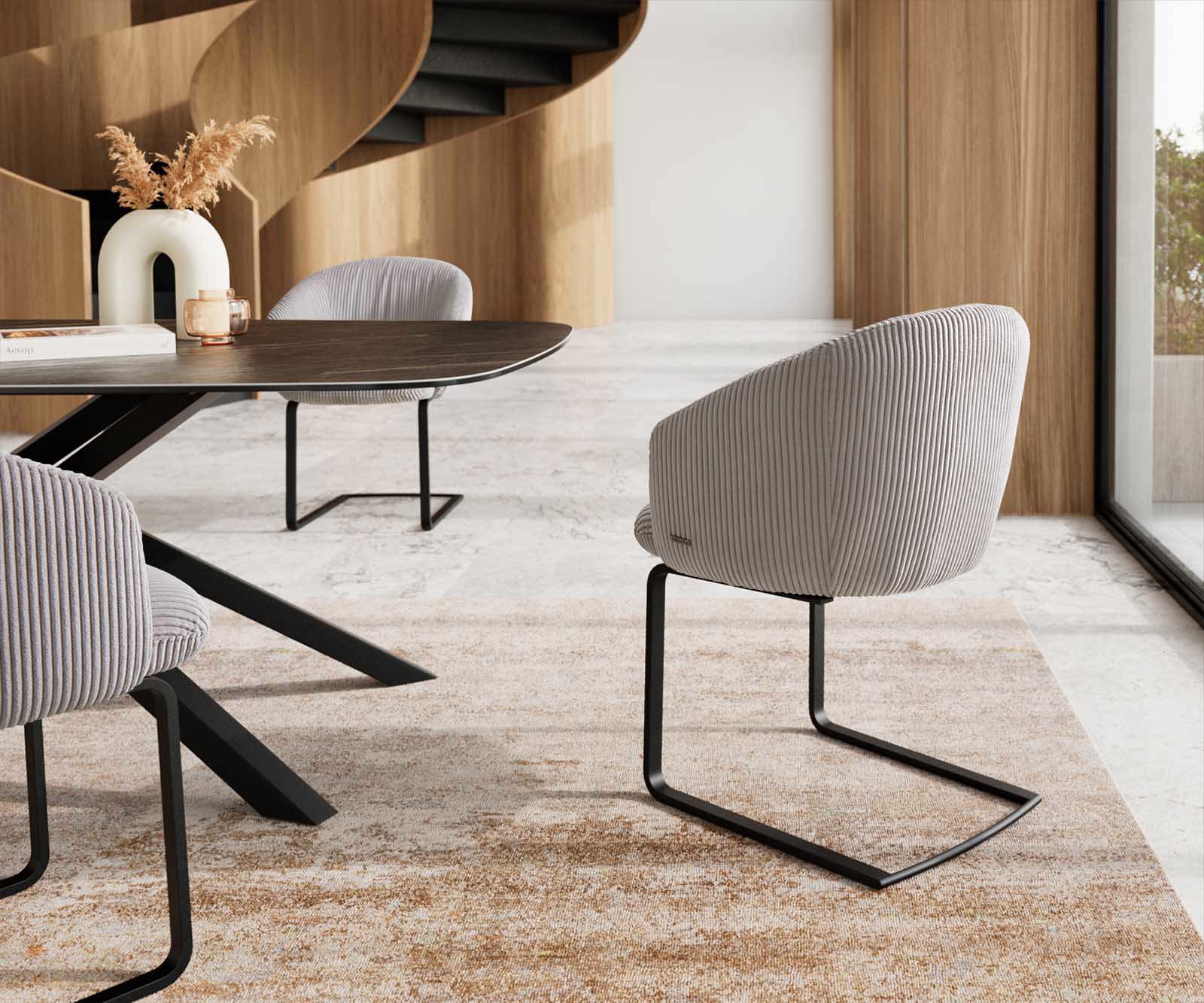 Люлеещ стол с подлакътници Корд Сребристо сив Конзолен крак плосък Черен Покет пружина Caja-Flex 5 Люлеещ стол с подлакътници Корд Сребристо сив Конзолен крак плосък Черен Покет пружина Caja-Flex 5