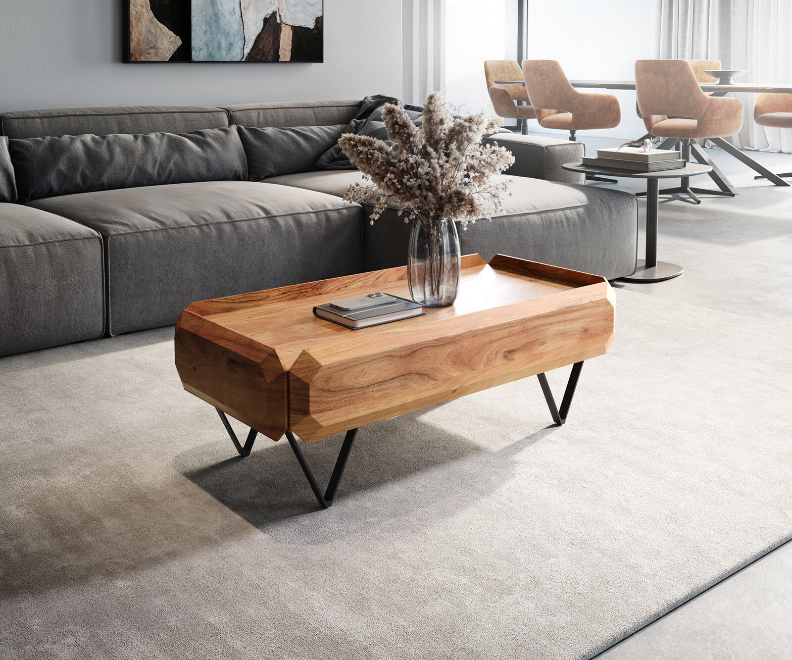 Холна маса Kiano Акация Натурал 2 чекмеджета V-крак  4