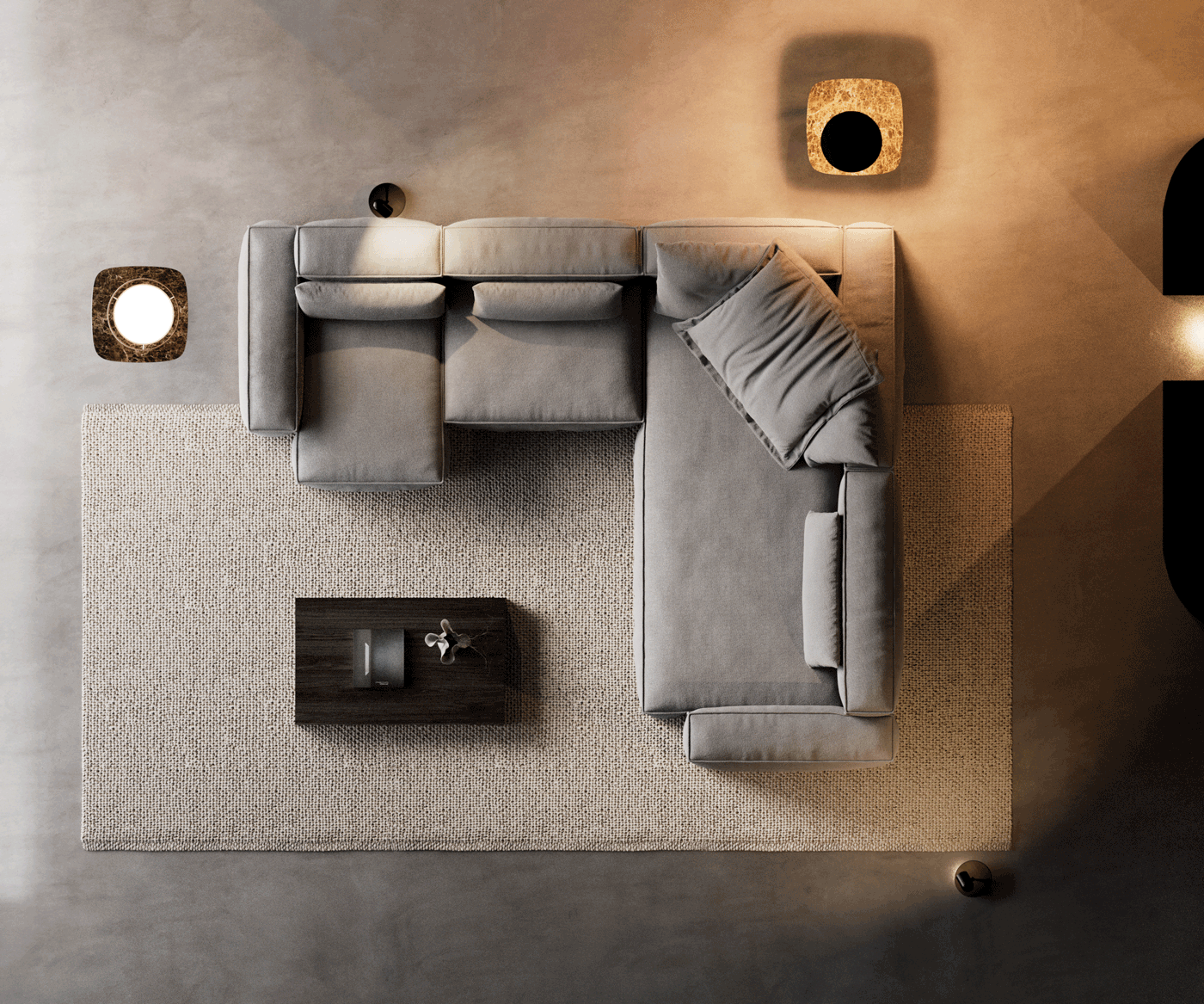 Дневен кът Freestyle 360x290 cm текстурирана тъкан меко сиво с тръбен шев 4