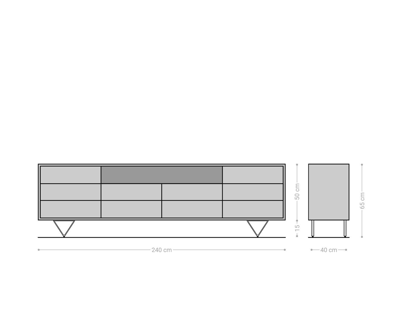 Бюфет 240x40 cm Акация Натурал 2 Врати 6 Чекмеджета V-Крак Неръждаема стомана Eloi 8