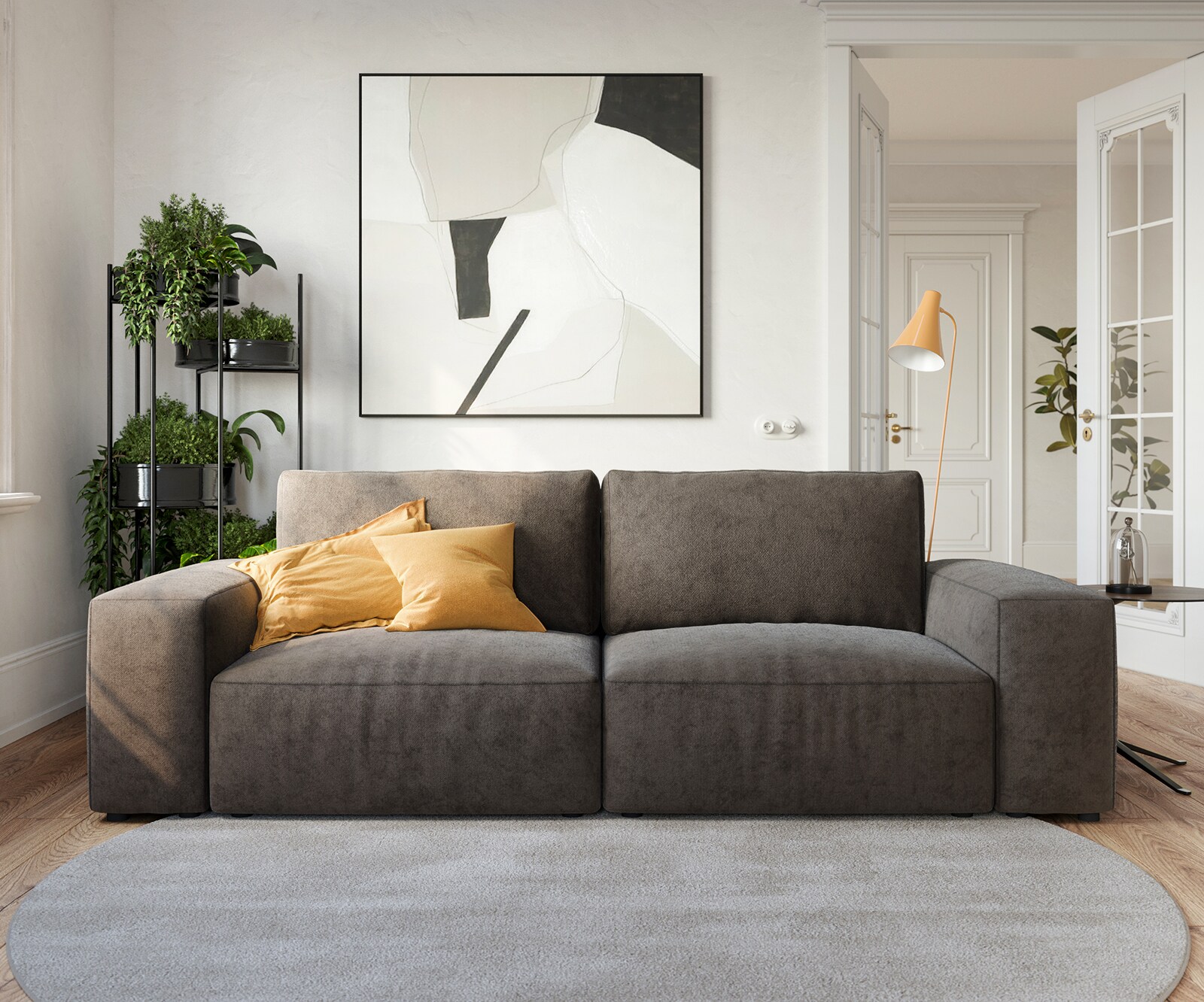 Голям диван Lanzo L 230x95 см, Дамаска Микрофибър, Каки-Кафяв  1