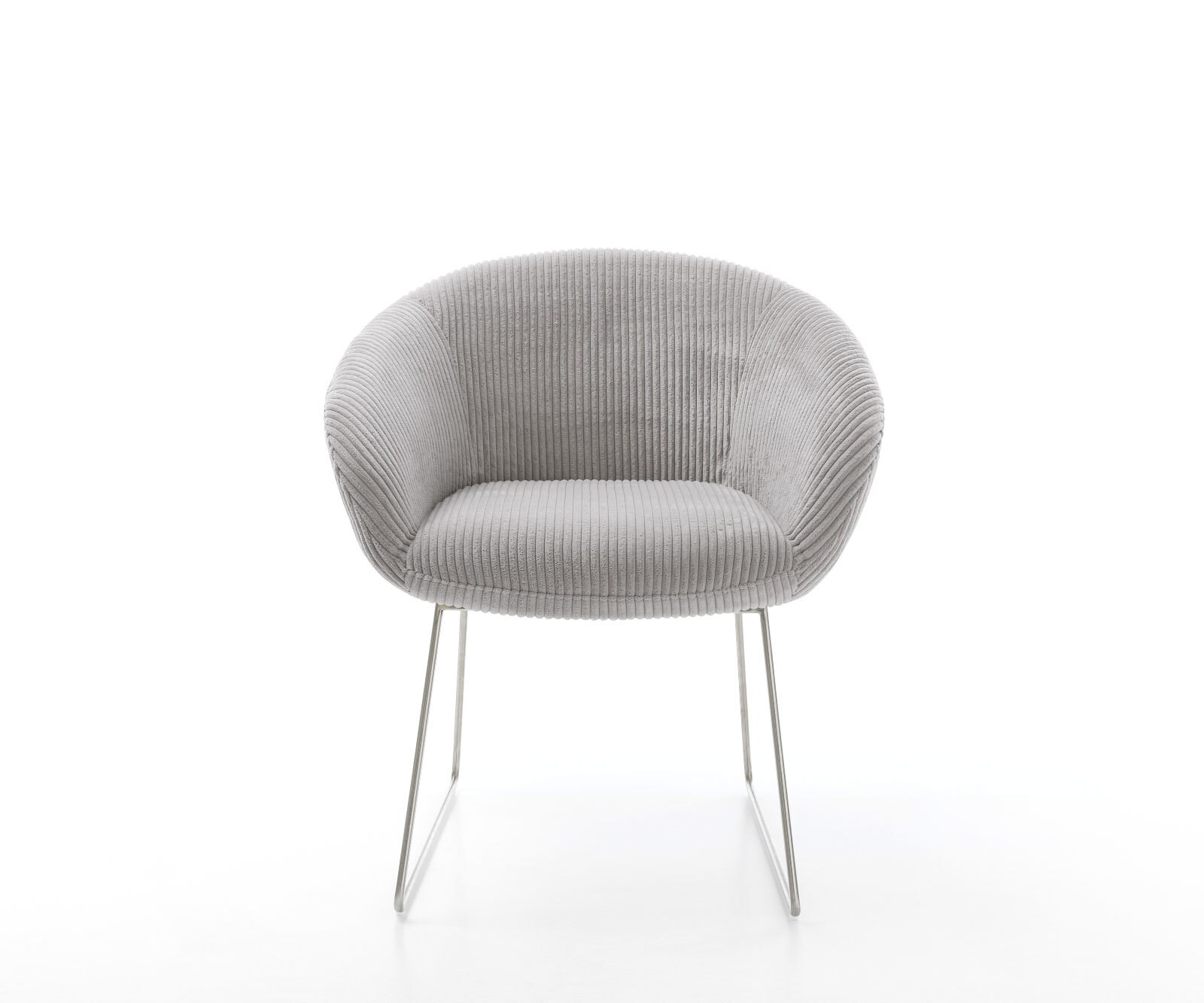 Трапезен стол с подлакътници Корд СребристСив Извити крака Неръждаема стомана Покет пружина Vinka-Flex 2