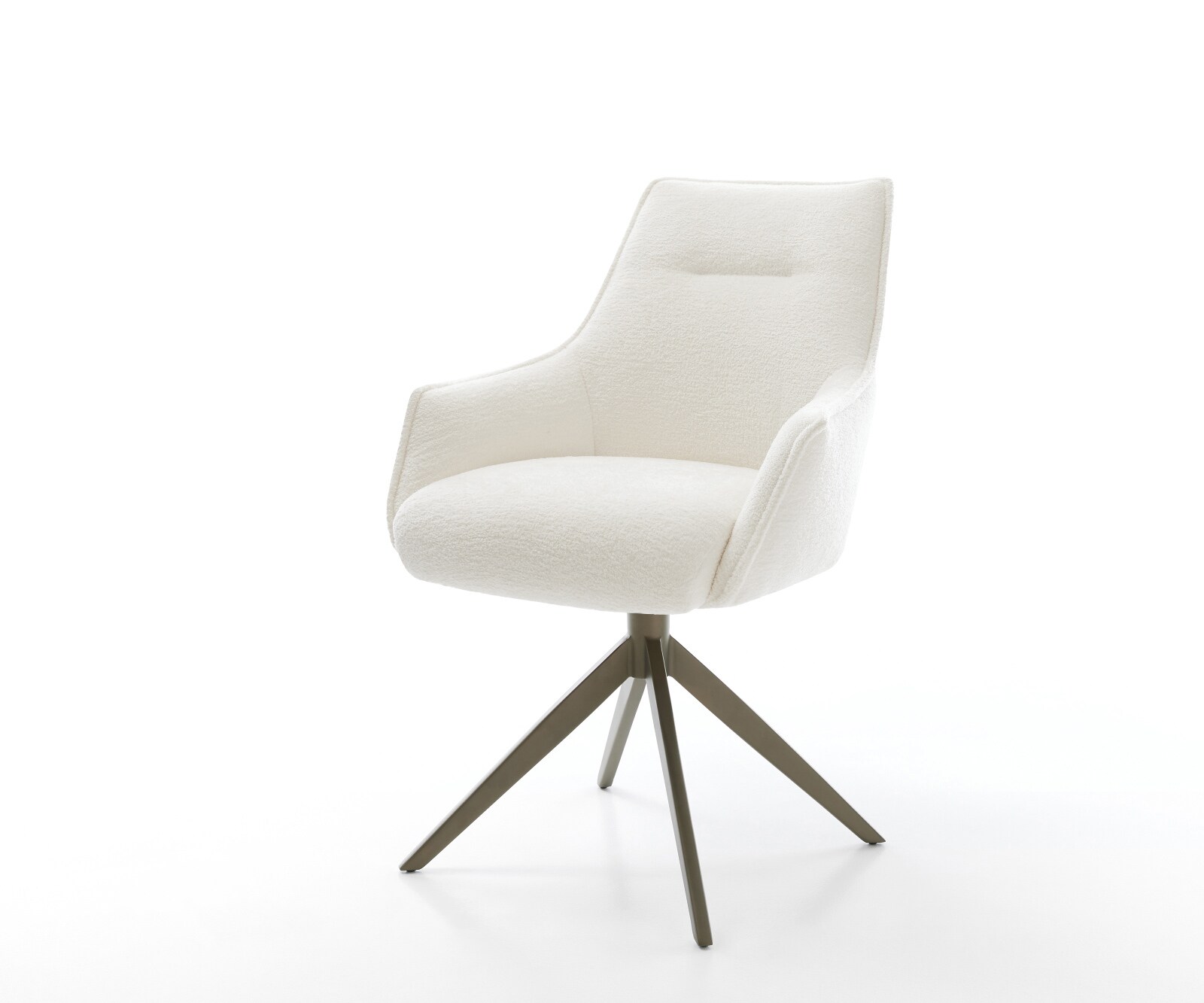 Въртящ се стол Alja-Flex с подлакътници Bouclé Soft Beige Кръстосана рамка широка Ефектно покритие Титан 360° завъртане Люлееща се функция Ядро от джобни пружини