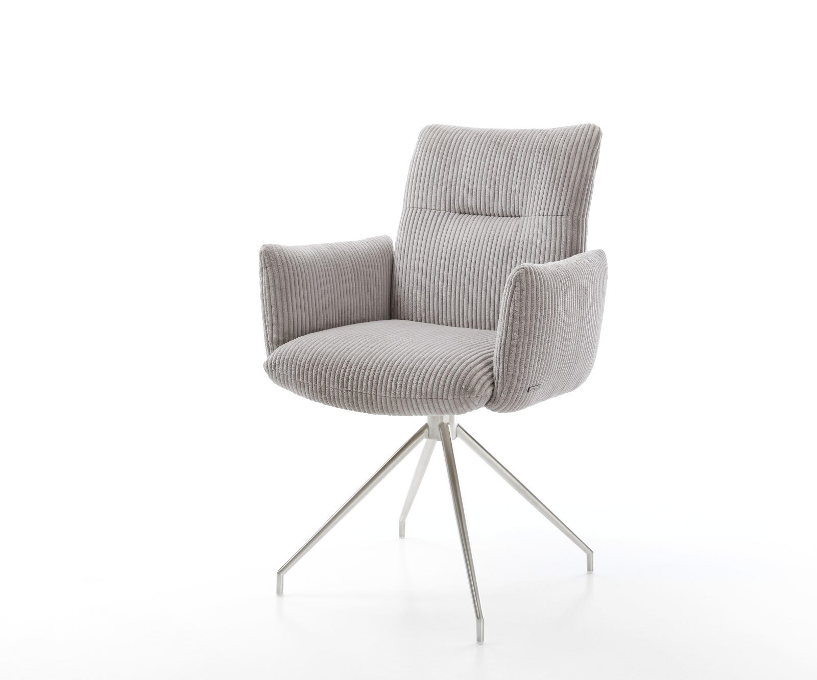 Врътящ се стол с подлакътници Корд СребристСив Конус крак кръгъл Неръждаема стомана 180° въртящ се Покет пружина Jova-Flex 1