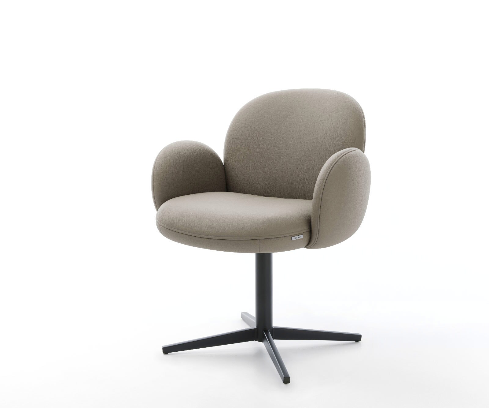 Врътящ се стол с подлакътници Естествена кожа Сиво-Кафяв Офис основа Черен 360° въртящ се Покет пружина Nube-Flex 1