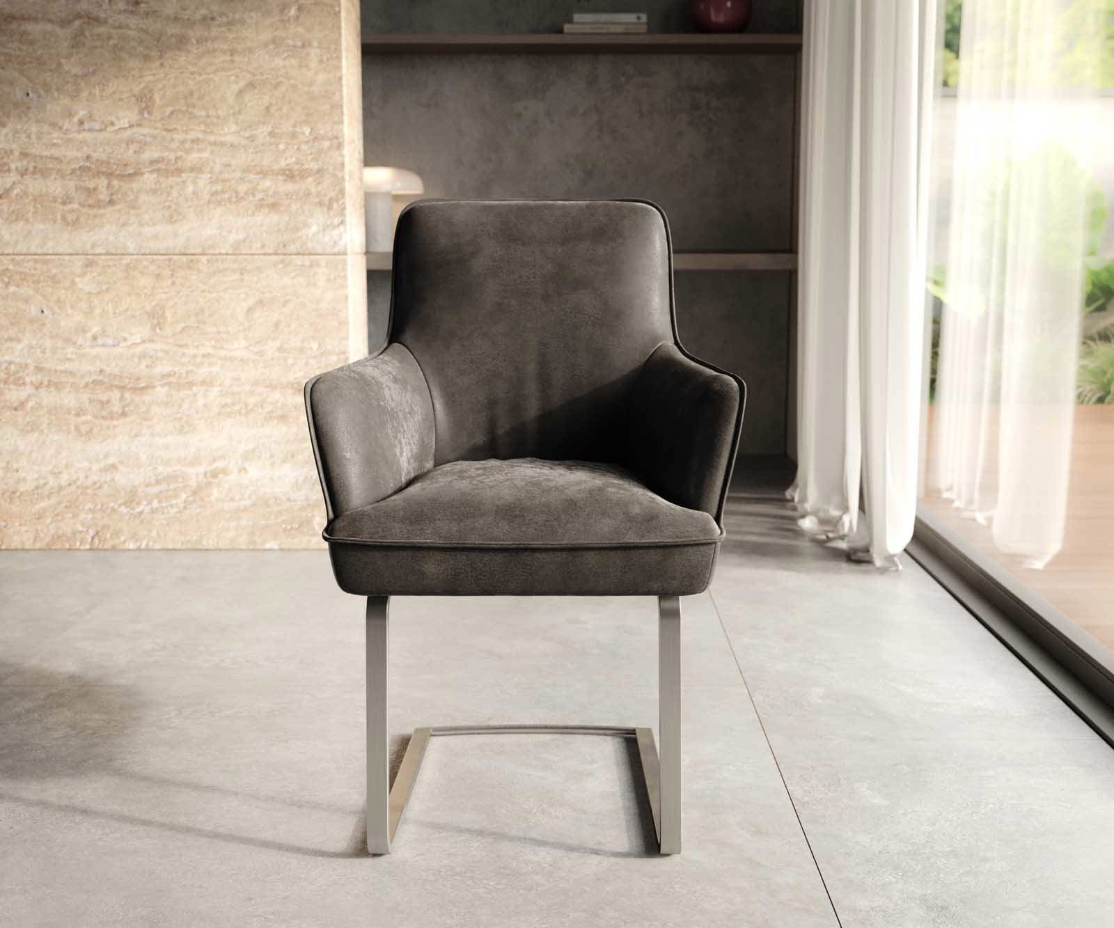 Люлеещ стол с подлакътници Антрацит Винтидж Конзолен крак плосък Неръждаема стомана Покет пружина Heira-Flex 1 Люлеещ стол с подлакътници Антрацит Винтидж Конзолен крак плосък Неръждаема стомана Покет пружина Heira-Flex 1