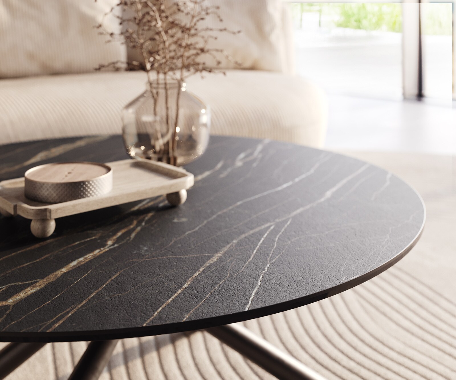 Масичка за кафе Edge Round 100x100 cm Ceramic Laminam® Noir Desir Brown Sarity Metal Black 4