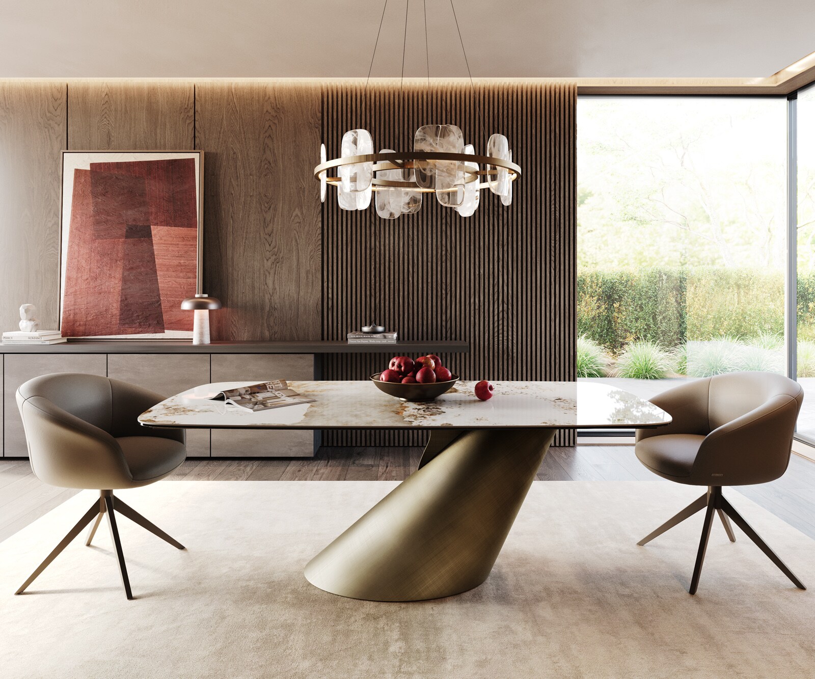 Edge Boot трапезна маса 200x100 керамика Minas Melange Бяло-бежово Cono Metallic Gold 2