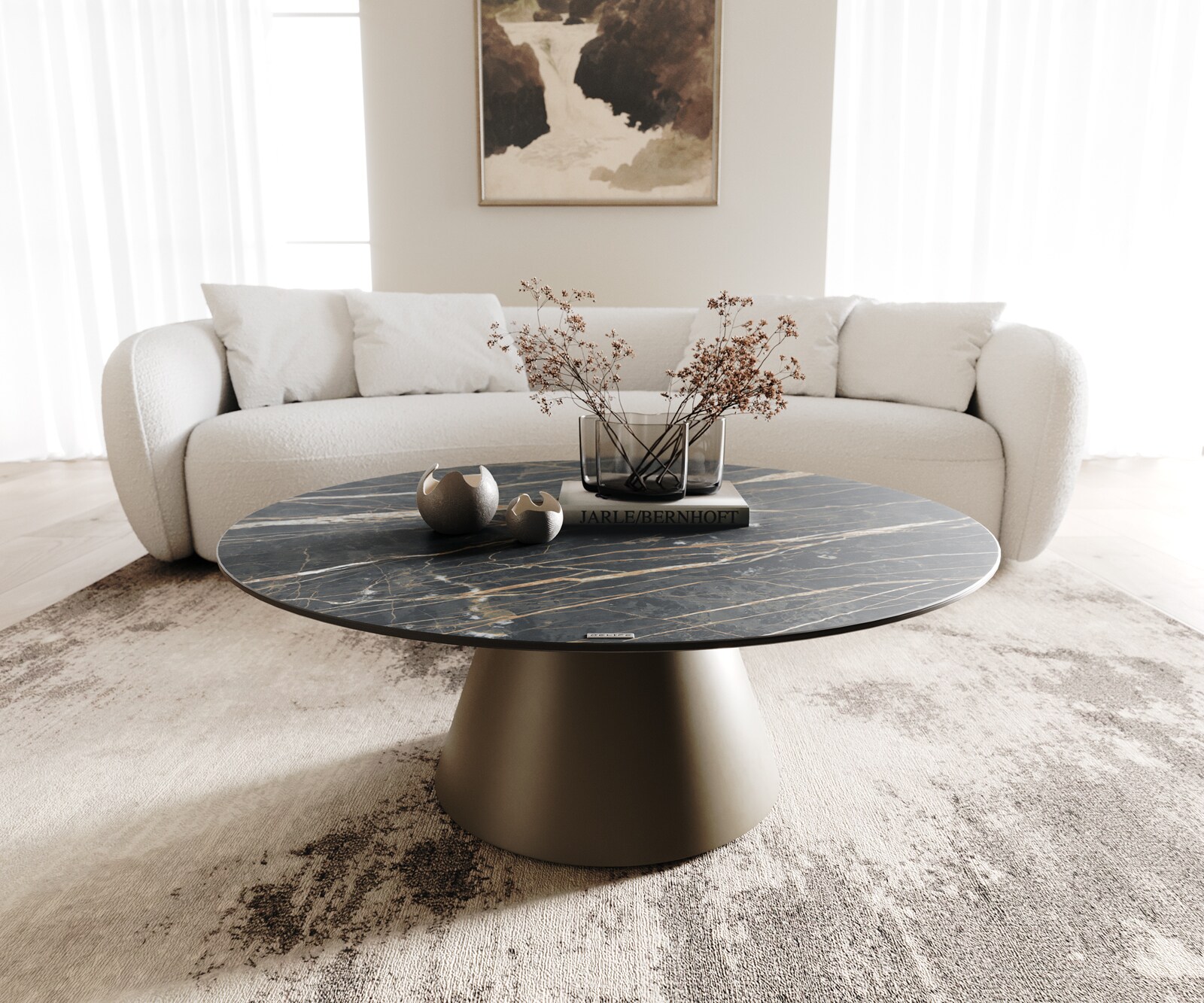 Холна маса 100x100 cm Керамика Laminam®Noir Desir Кафяв Основа Конична Ефектен финиш Titan Borna 1
