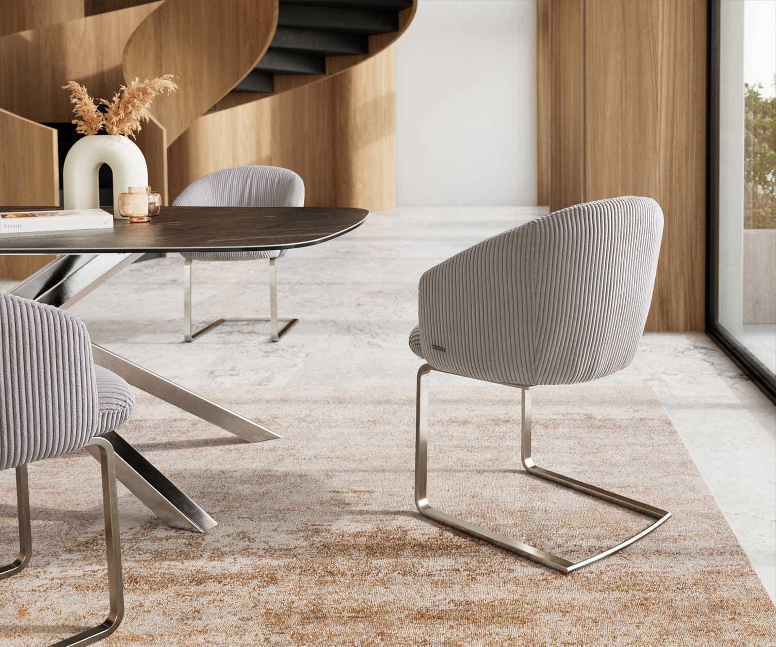 Люлеещ стол с подлакътници Корд Сребристо сив Конзолен крак плосък Неръждаема стомана Покет пружина Caja-Flex 4 Люлеещ стол с подлакътници Корд Сребристо сив Конзолен крак плосък Неръждаема стомана Покет пружина Caja-Flex 4