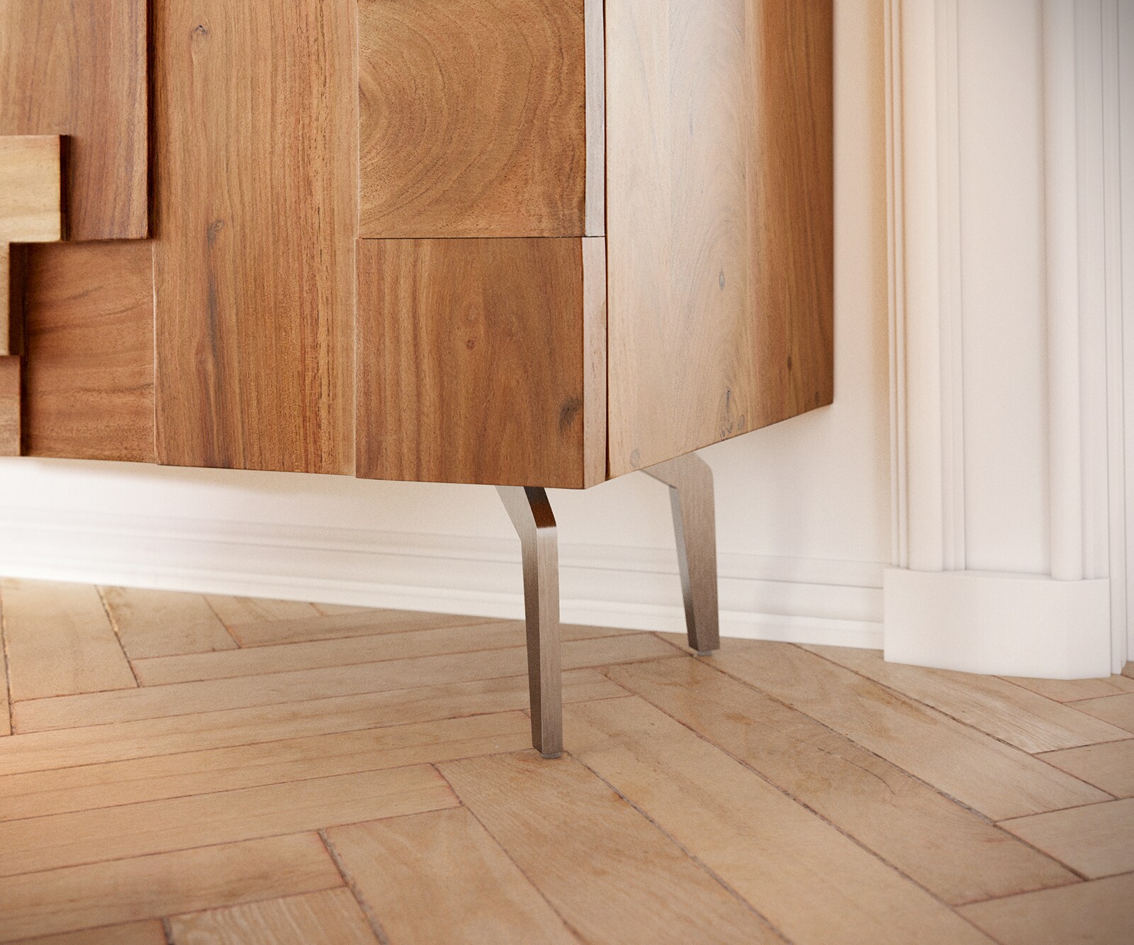 Бюфет 175 cm Акация Натурал 3 Врати винкелКрак Неръждаема стомана Puzzle 6 Бюфет 175 cm Акация Натурал 3 Врати винкелКрак Неръждаема стомана Puzzle 6