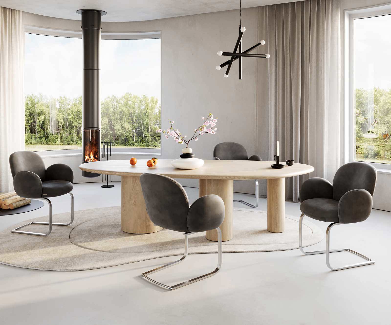 Люлеещ стол с подлакътници Антрацит Винтидж Конзолен крак плосък Неръждаема стомана Покет пружина Nube-Flex 5