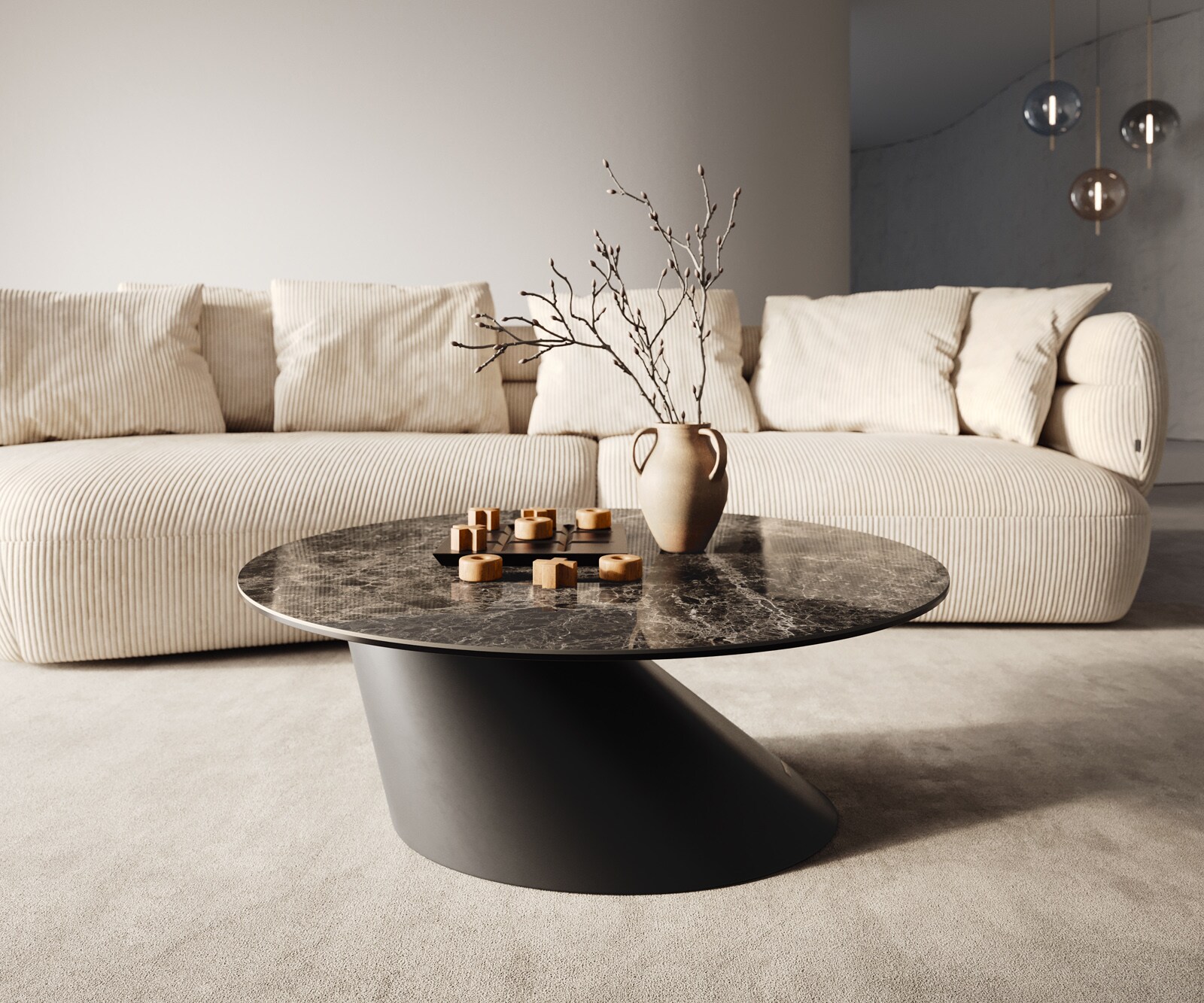 Масичка за кафе Edge Round 90x90 cm Ceramic Laminam® Emperador Extra Lucidato Dark brown Conis Metal Black 6