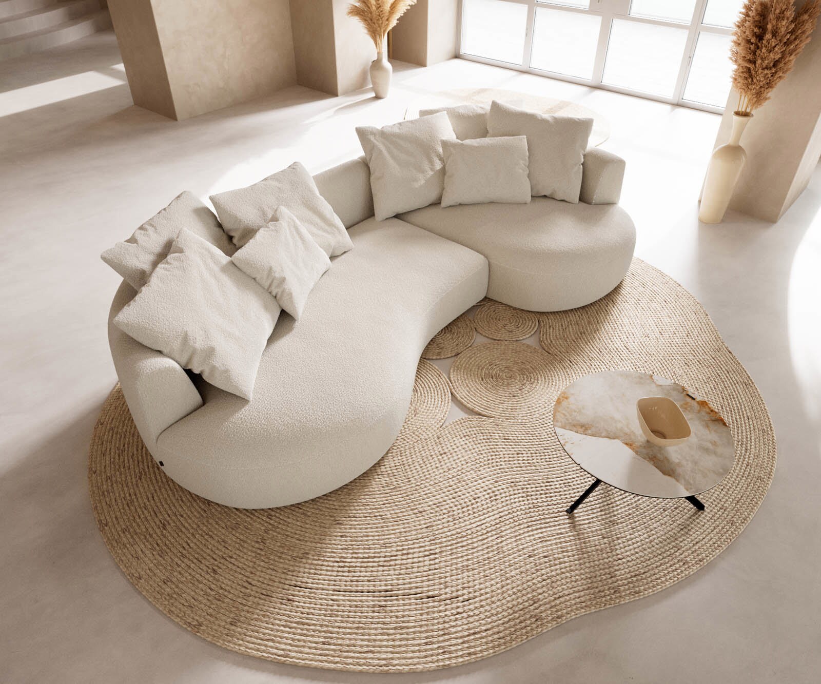 Диван Edina 330x170 cm Bouclé крем-бяло 3 Диван Edina 330x170 cm Bouclé крем-бяло 3