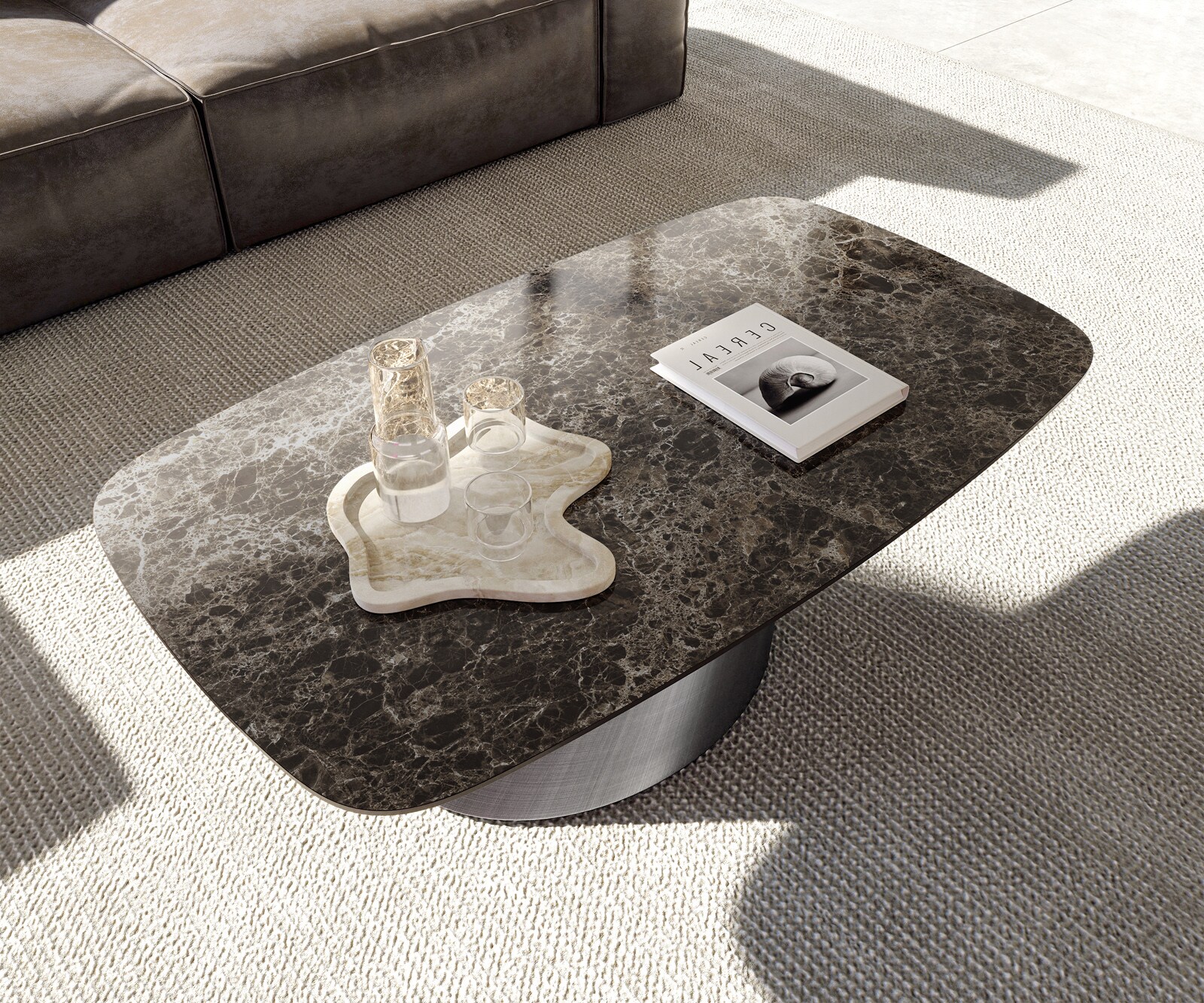Масичка за кафе Edge Boot 120x70 cm керамика Laminam® Emperador Extra Lucidato тъмнокафяво Conis Metallic Silver 3