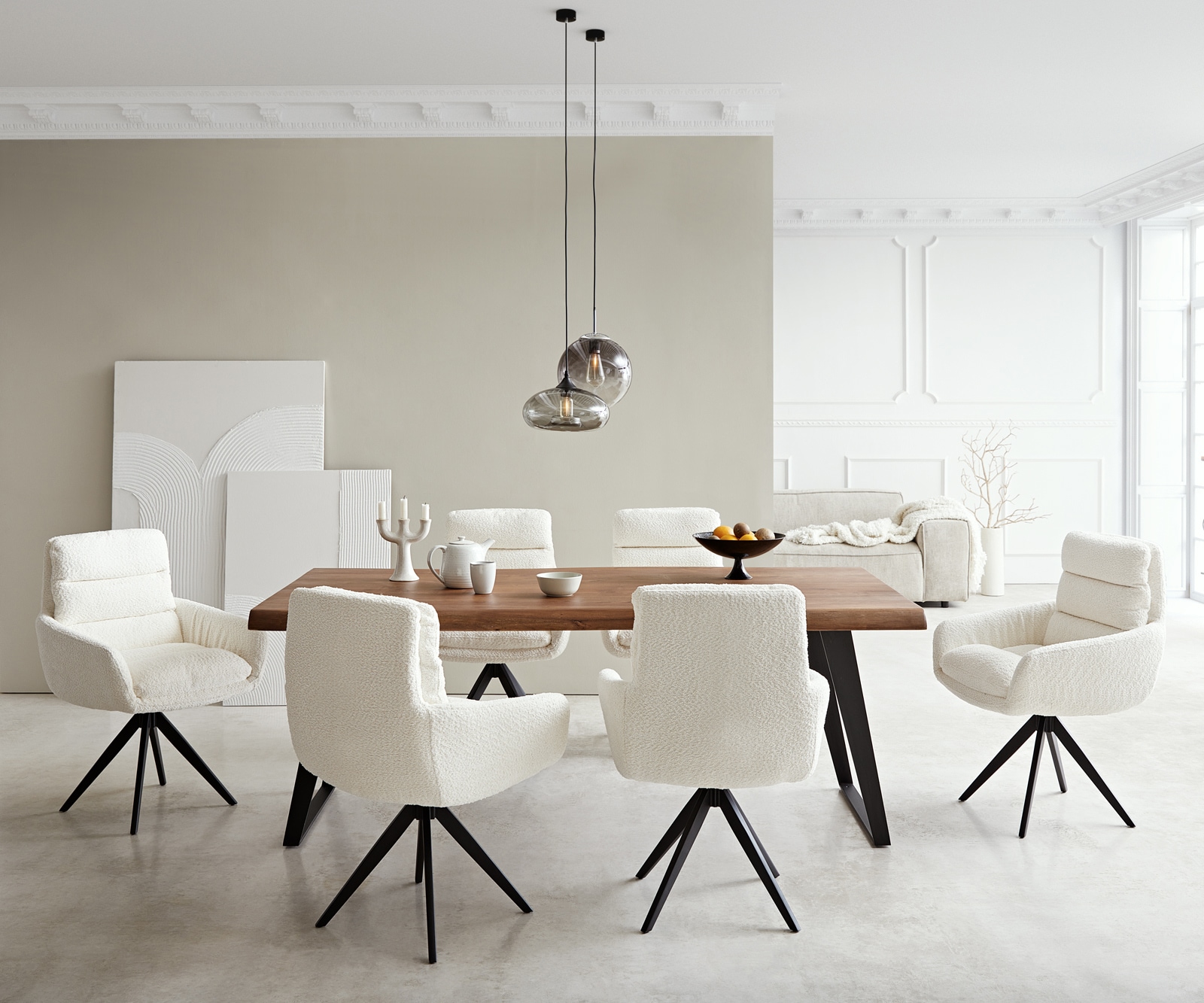 Врътящ се стол с подлакътници Букле Бял Конус крак  Черен 180° въртящ се Abelia-Flex 3 Врътящ се стол с подлакътници Букле Бял Конус крак  Черен 180° въртящ се Abelia-Flex 3