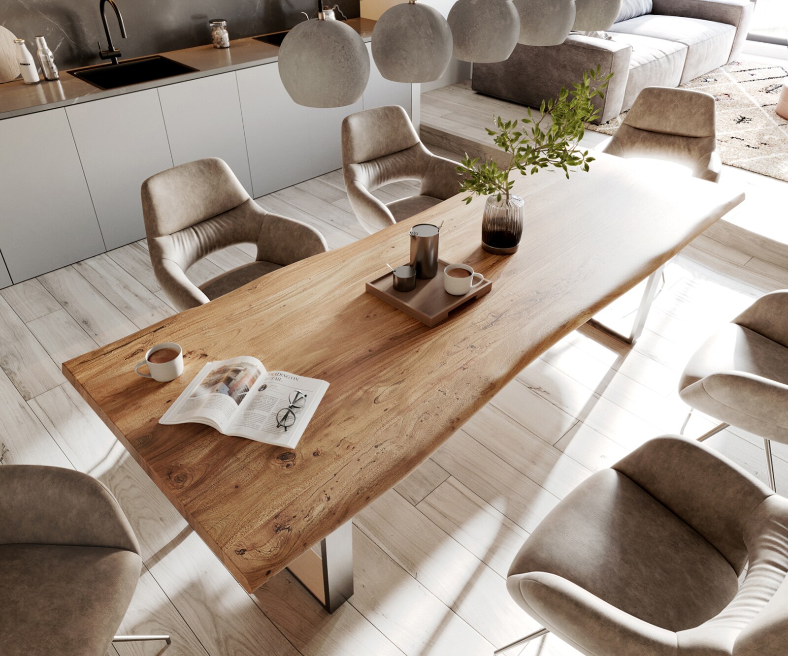 Маса 280x100cm XL Акация Натурал Неръждаема стомана Тесен профил Edge 3