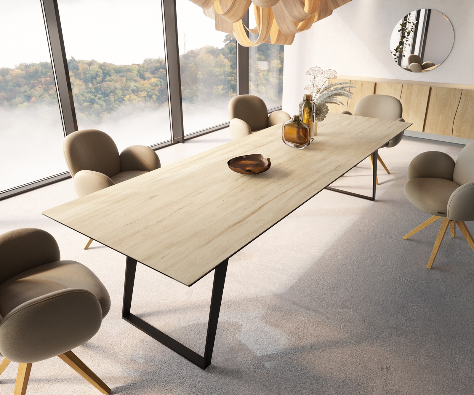 Маса 300x100 Keramik Laminam® Sabbia Дъбцвят Метал под ъгъл Черен Edge 3