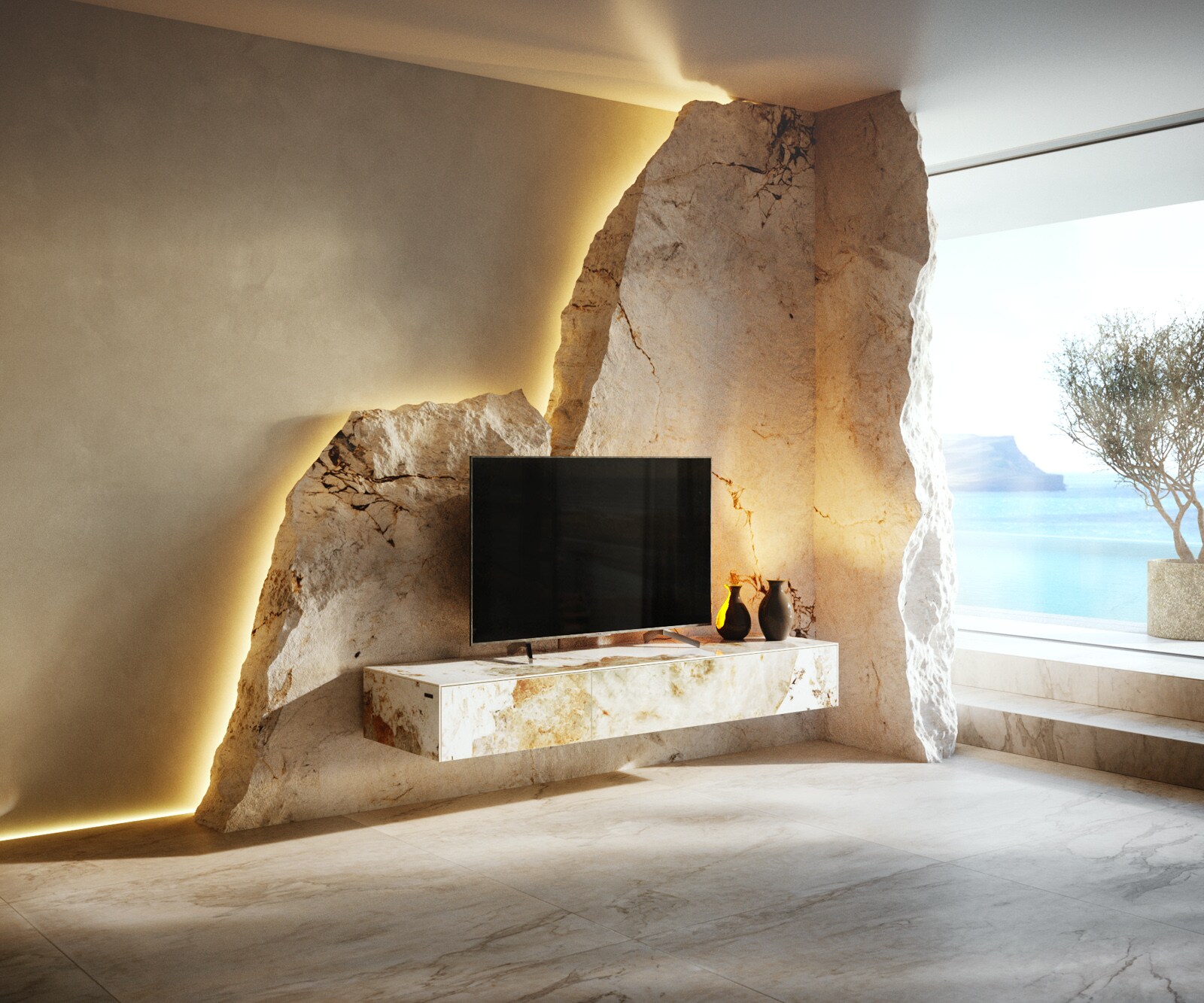 Нискък Шкаф Cuor 150 cm керамика Minas Melange бяло-бежово 1 клапа 1 чекмедже Плаващ 1