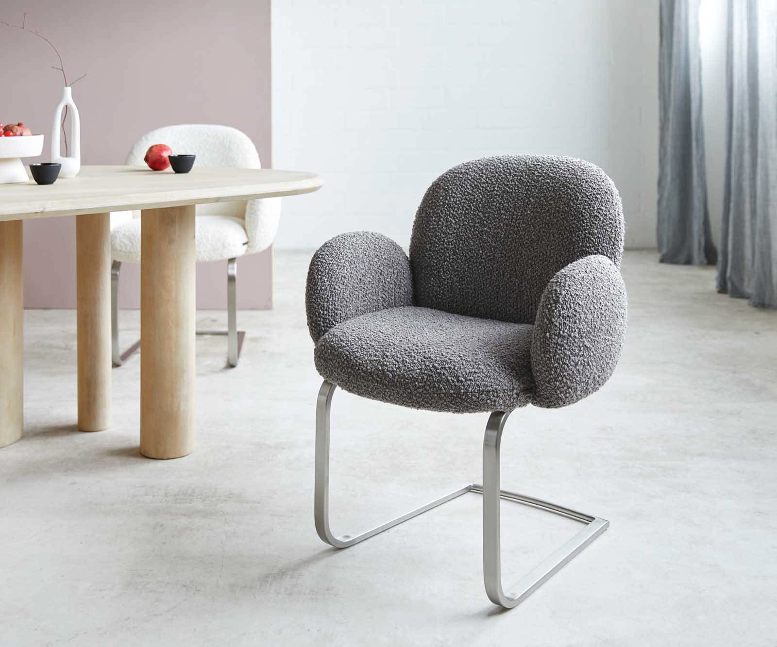 Люлеещ стол с подлакътници Букле Сребристо сив Конзолен крак плосък Неръждаема стомана Покет пружина Nube-Flex