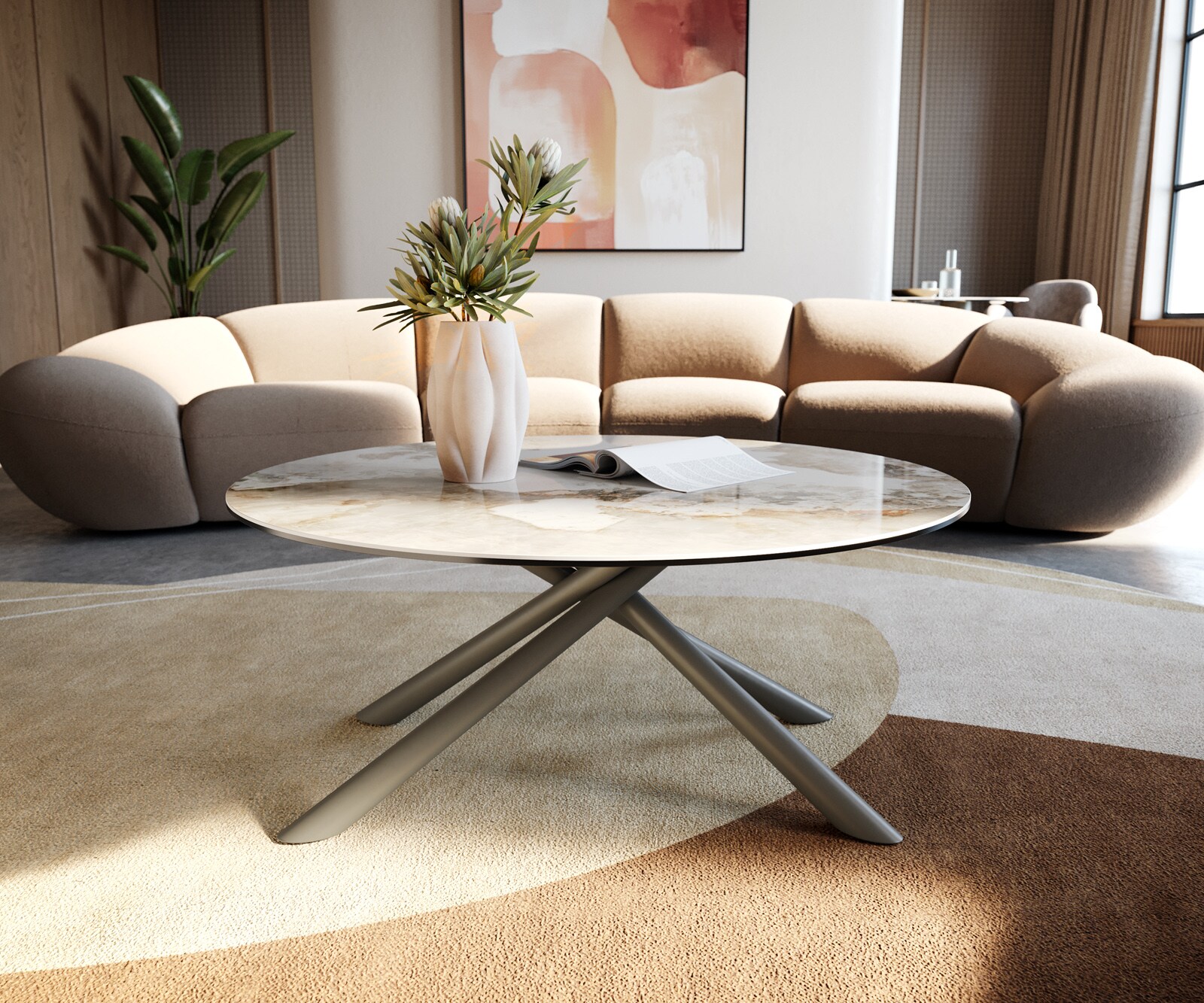 Масичка за кафе Edge кръгла 90x90 cm керамика Minas Melange Sarity метален ефект покритие титан 4