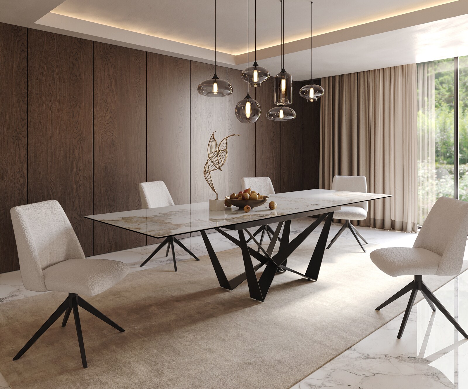 Маса 200-300x100 Keramik Minas Melange Бял-Бежов Spider плоска стомана Черен разтегателна Edge 8