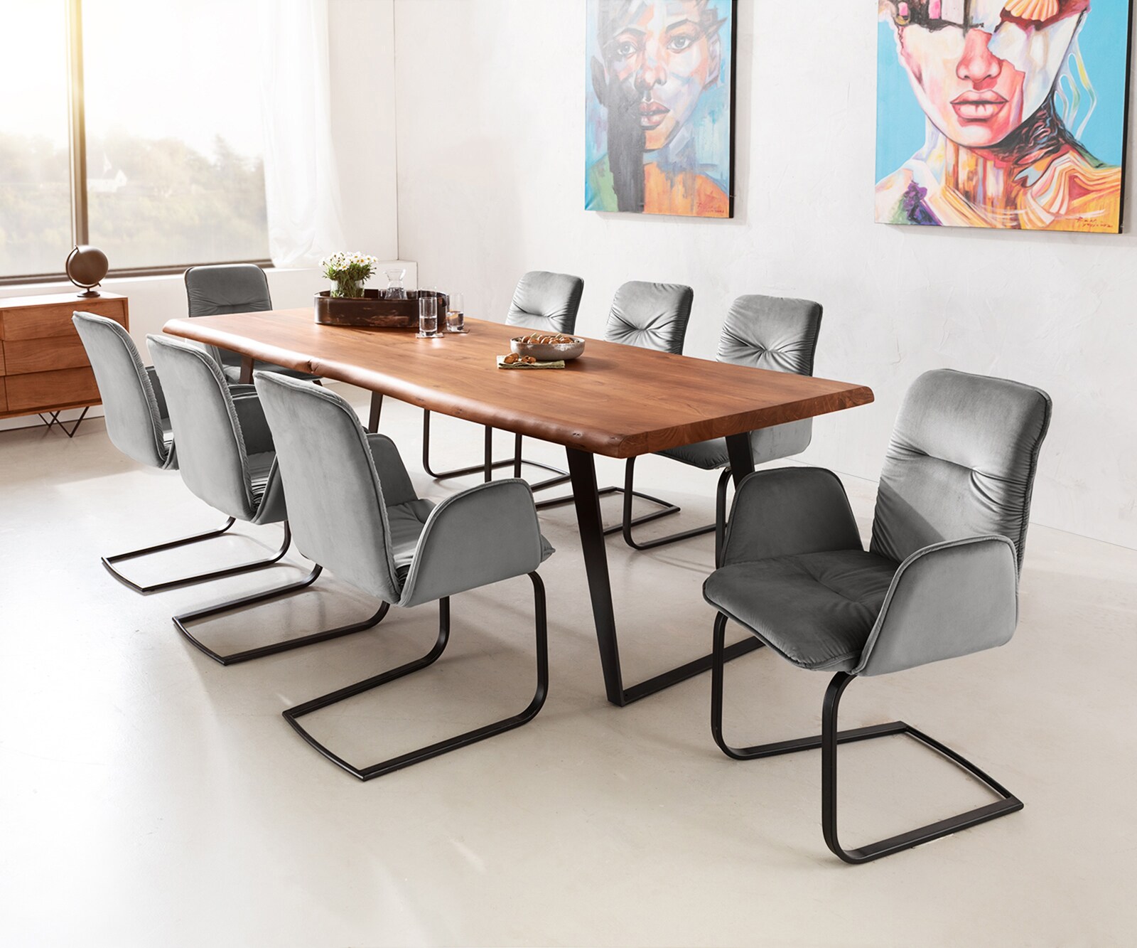 Люлеещ стол Кадифе Сив Конзолен крак плосък Черен Vinja-Flex 4