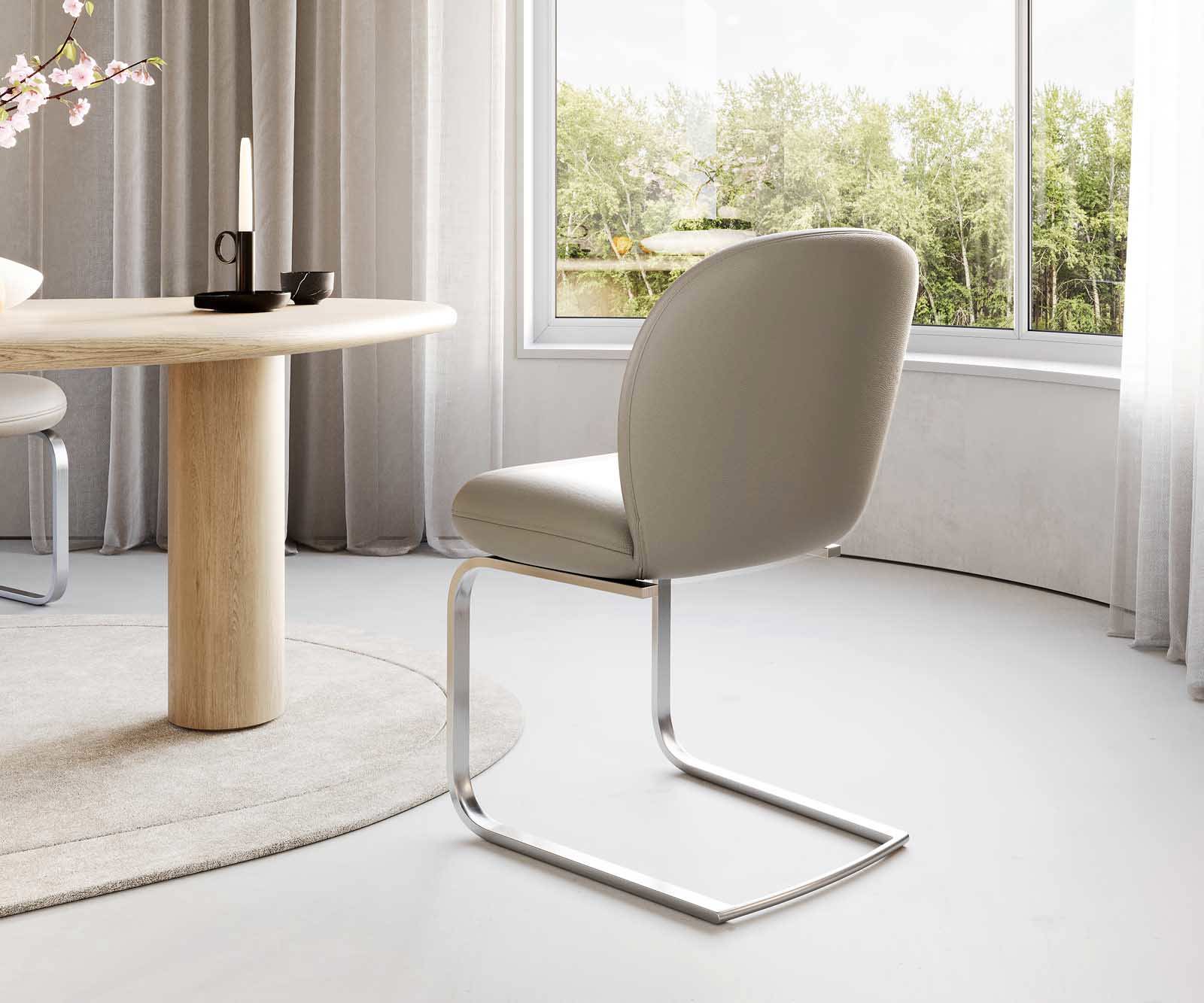 Люлеещ стол Естествена кожа Сиво-Кафяв Конзолен крак плосък Неръждаема стомана Покет пружина Nube-Flex 4