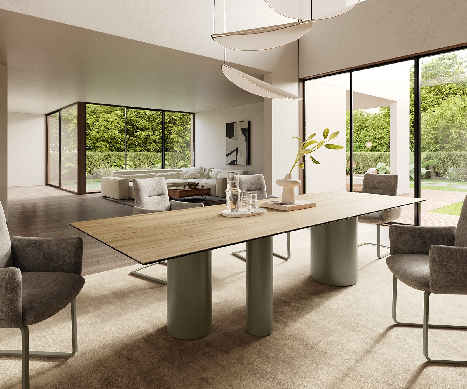 Трапезна маса Edge 300x100, керамика Laminam „®“, цвят „Sabbia“ (дъбов), Troa, метал, ефект „Титан“ 1