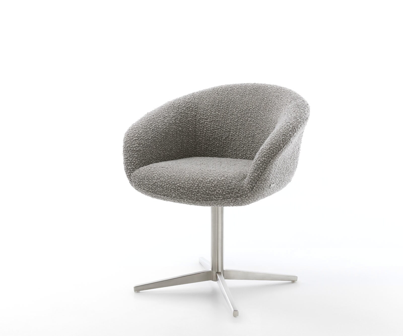 Врътящ се стол с подлакътници Букле СребристСив Офис основа Неръждаема стомана 360° въртящ се Покет пружина Vinka-Flex 1