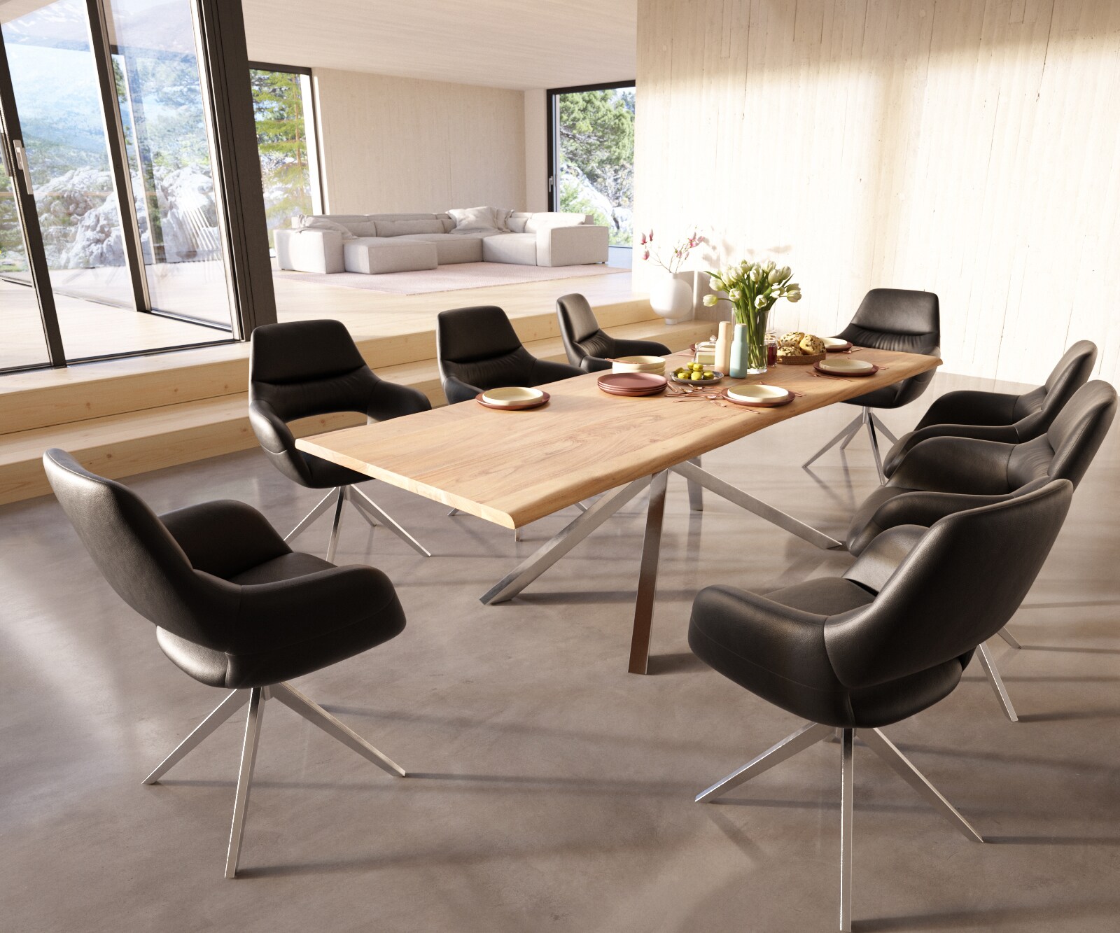 Врътящ се стол с подлакътници Естествена кожа Черен Конус крак плосък Неръждаема стомана 360° въртящ се Yago-Flex 3 Врътящ се стол с подлакътници Естествена кожа Черен Конус крак плосък Неръждаема стомана 360° въртящ се Yago-Flex 3