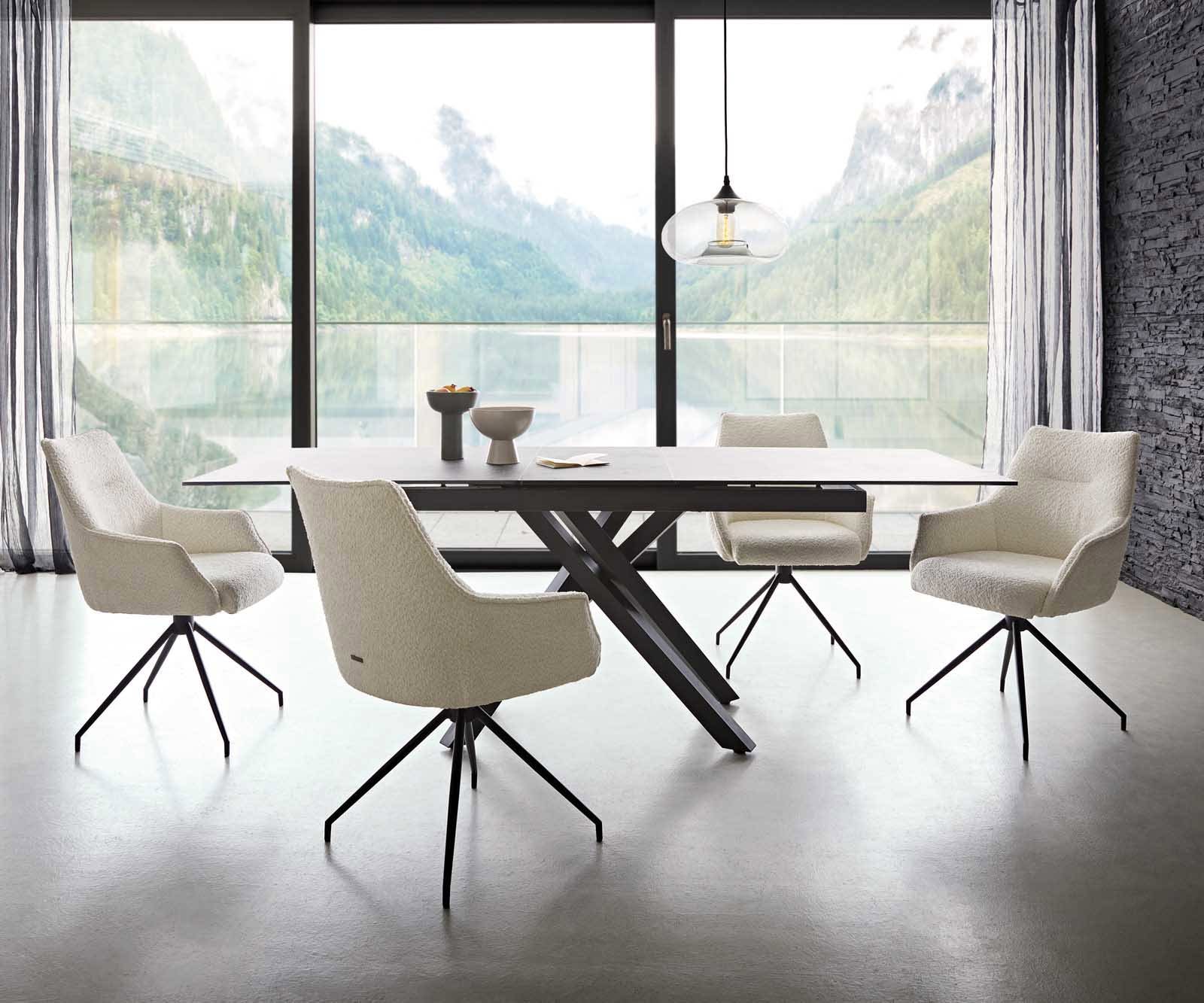 Врътящ се стол с подлакътници Букле Бял Конус крак кръгъл Черен 180° въртящ се Покет пружина Alja-Flex 4 Врътящ се стол с подлакътници Букле Бял Конус крак кръгъл Черен 180° въртящ се Покет пружина Alja-Flex 4