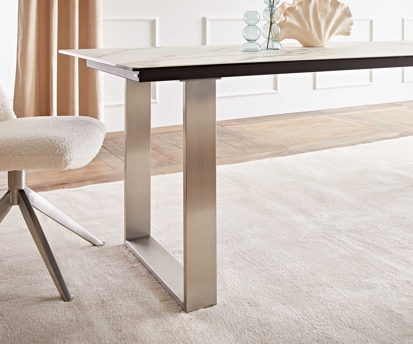 Маса 200x100 Keramik Calacatta Luxe Бял-Злато-Сив Неръждаема стомана Тесен профил Edge 6