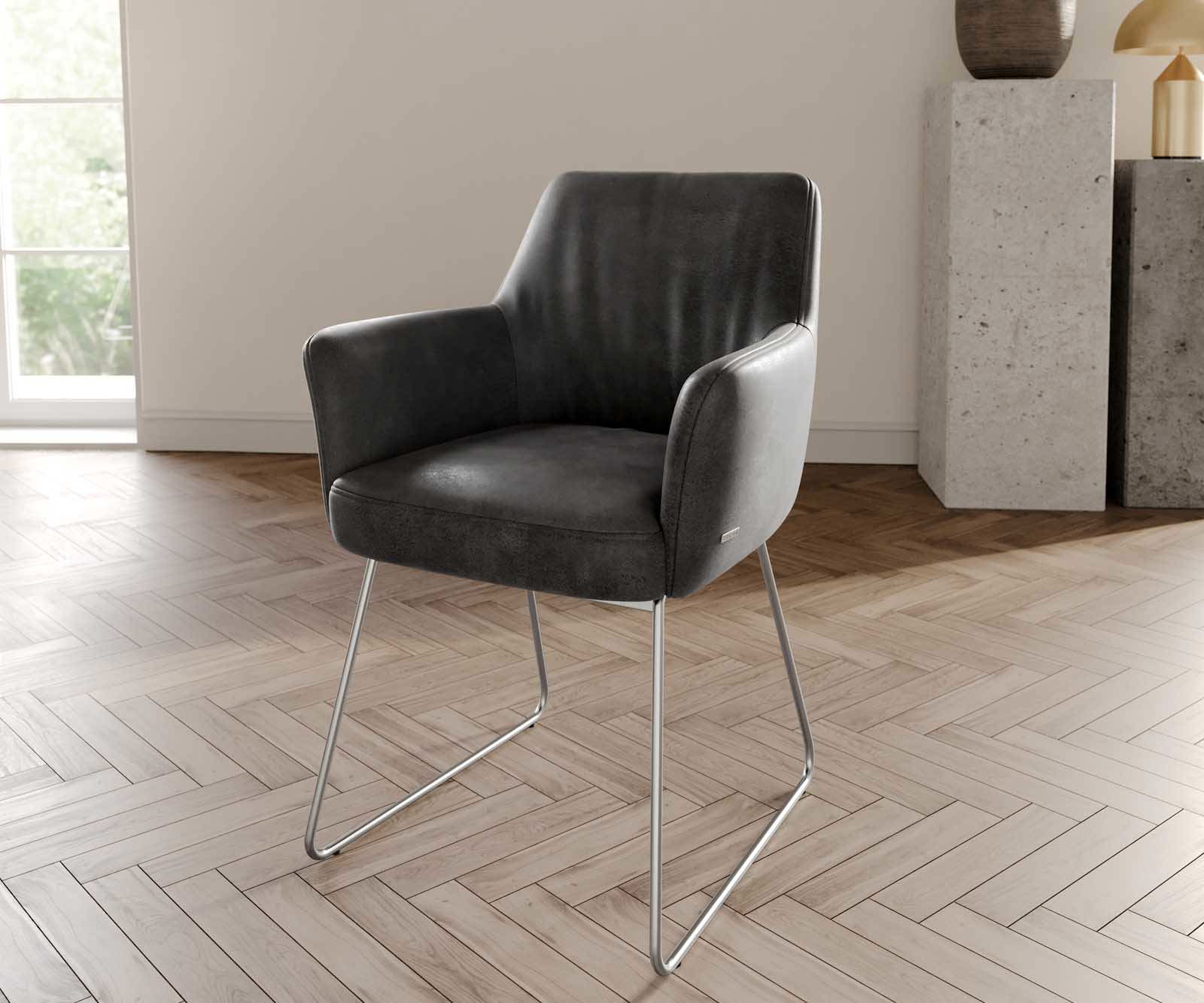 Стол Антрацит Винтидж Извити крака Неръждаема стомана Покет пружина Xana-Flex Стол Антрацит Винтидж Извити крака Неръждаема стомана Покет пружина Xana-Flex