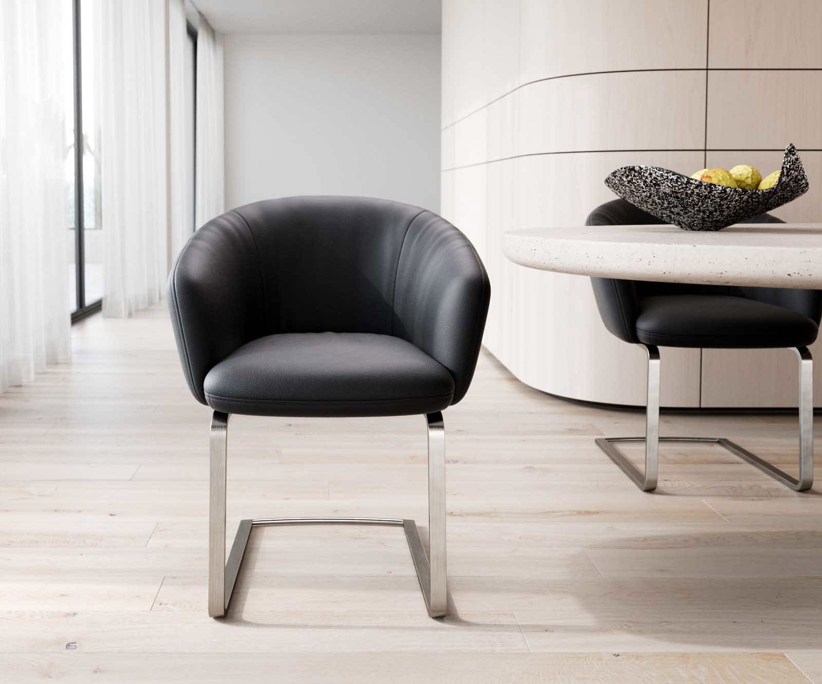 Люлеещ стол с подлакътници Естествена кожа Черен Конзолен крак плосък Неръждаема стомана Покет пружина Caja-Flex 1 Люлеещ стол с подлакътници Естествена кожа Черен Конзолен крак плосък Неръждаема стомана Покет пружина Caja-Flex 1