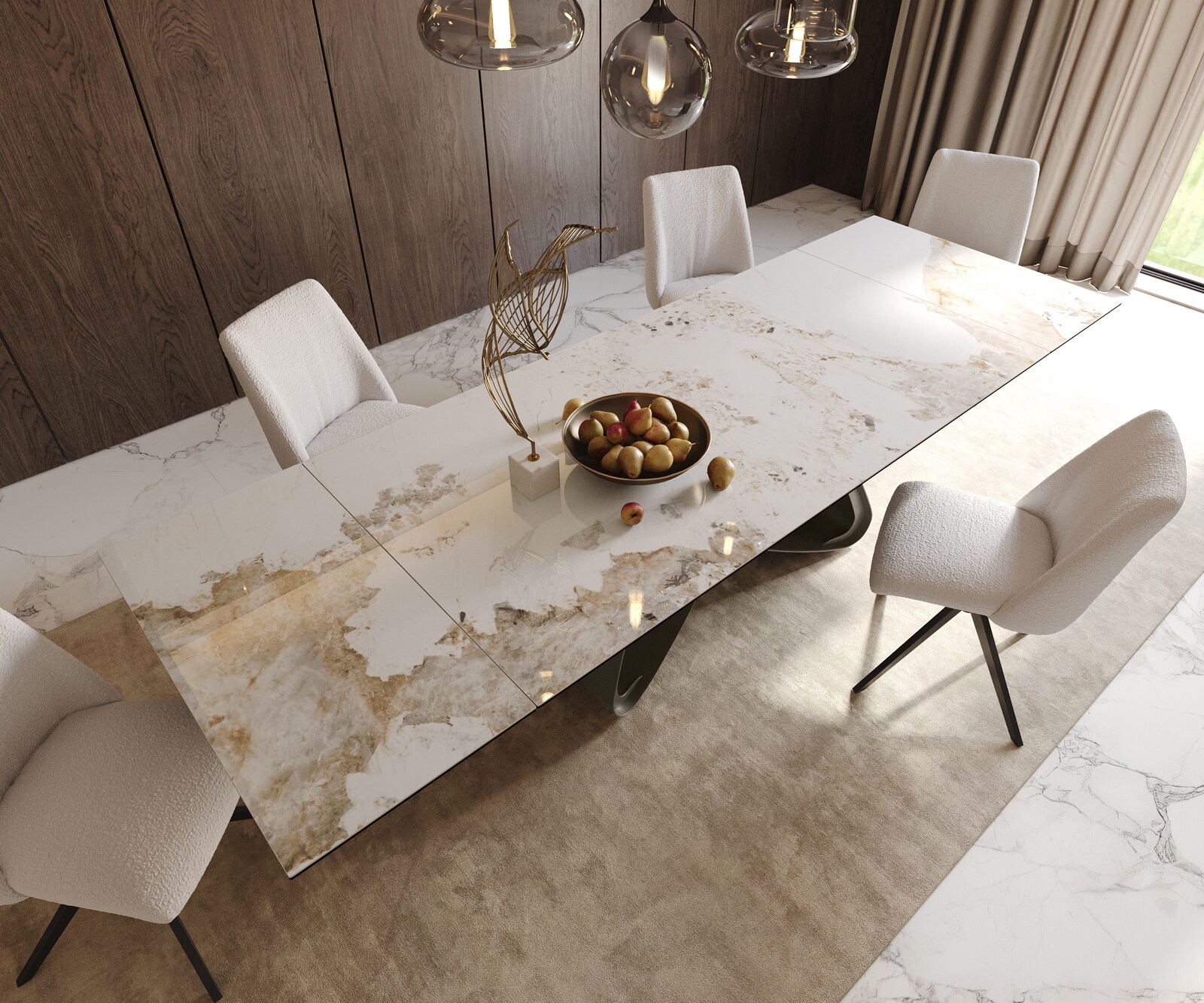Маса 200-300x100 Keramik Minas Melange Бял-Бежов W-Рамка Ефектен финиш Titan разтегателна Edge 6