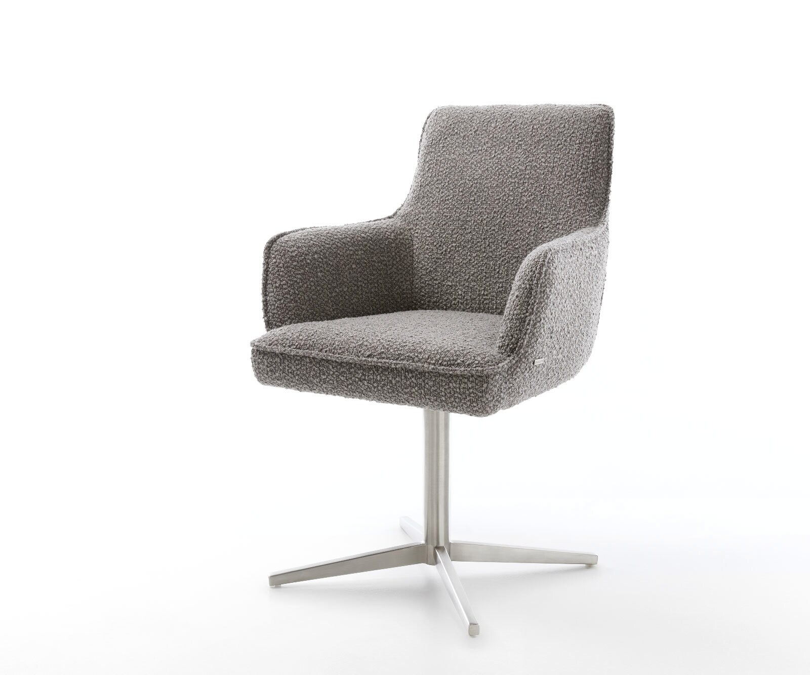 Врътящ се стол с подлакътници Букле СребристСив Офис основа Неръждаема стомана 360° въртящ се Покет пружина Heira-Flex 1