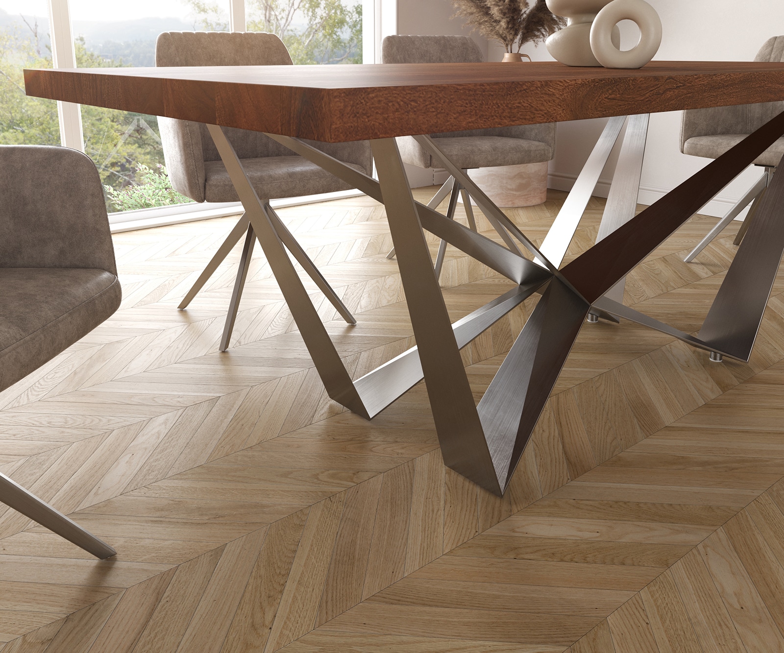 Маса 200x100cm XL Акация Кафяв Spider плоска стомана Неръждаема стомана Edge 6