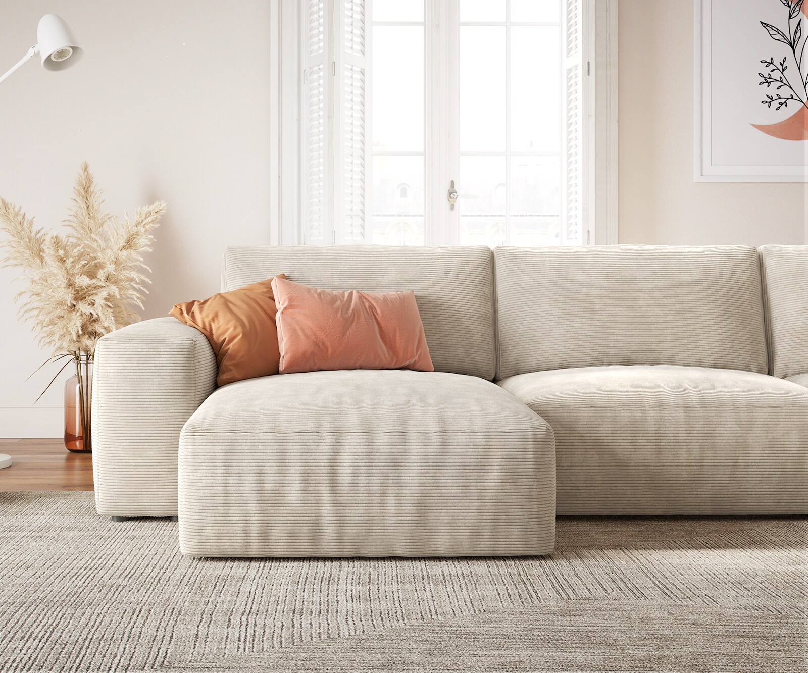  Холна гарнитура L 330x230 sm Корд Бежов Лежанка вариации Lanzo 5