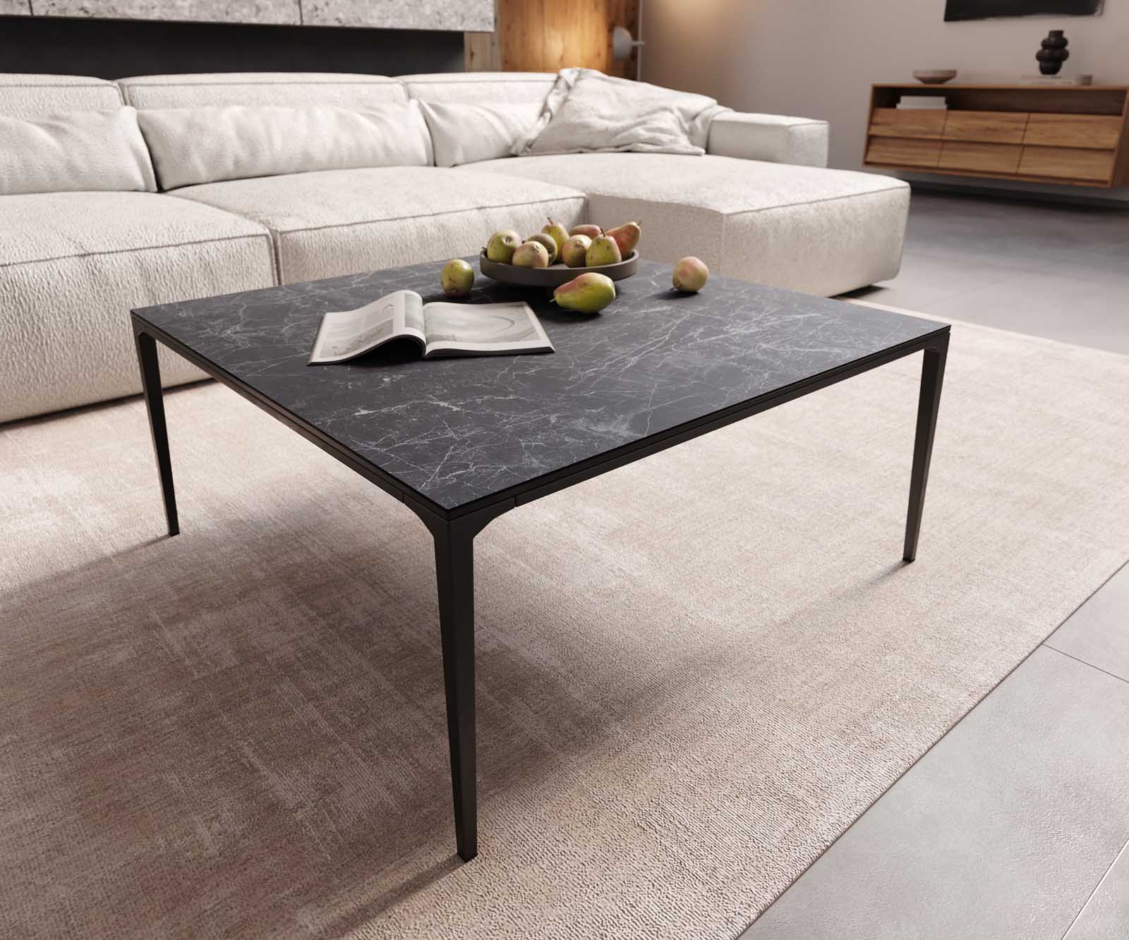 Холна маса 85x85 cm Керамика Laminam®Nero Greco Антрацит Основа Метал Черен Levente