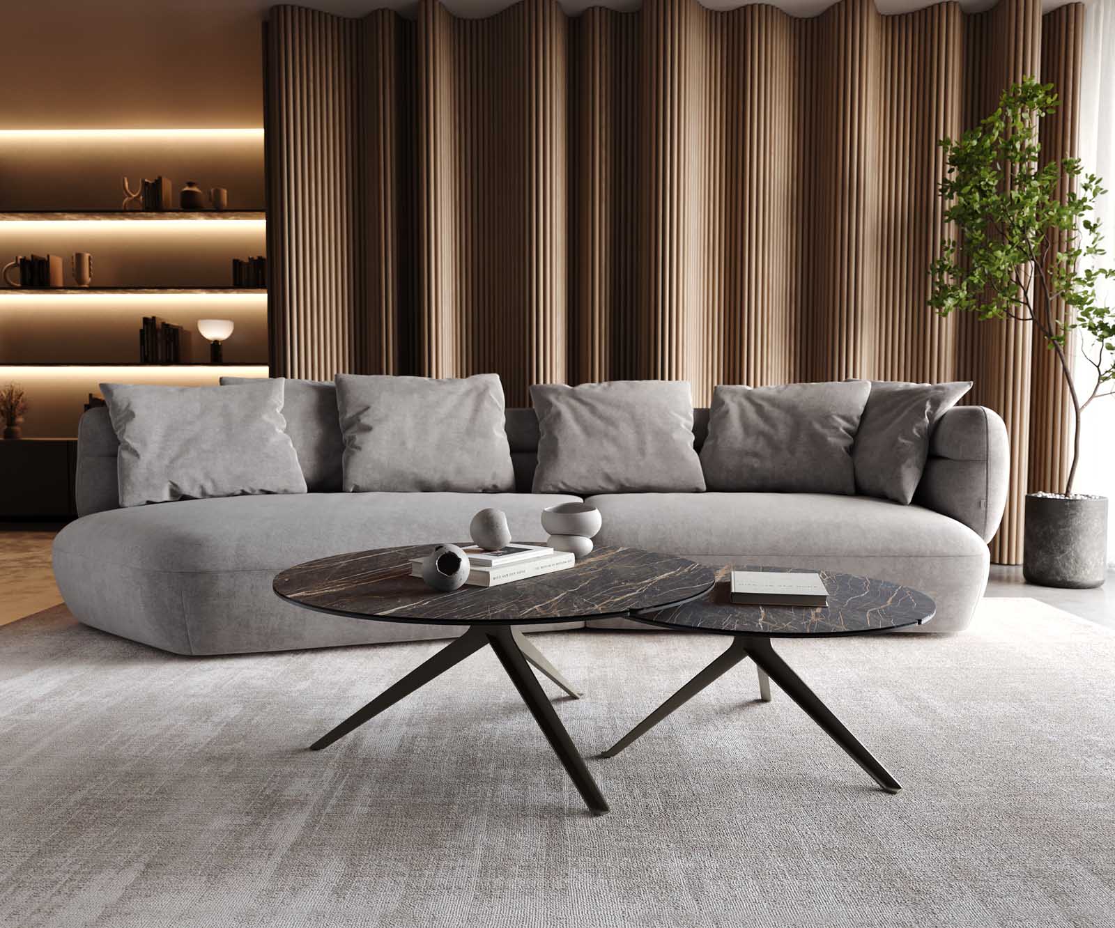 Холна маса 70x70 cm Керамика Laminam®Noir Desir Кафяв Кръстосана основа Метал Ефектен финиш Titan Delron 7