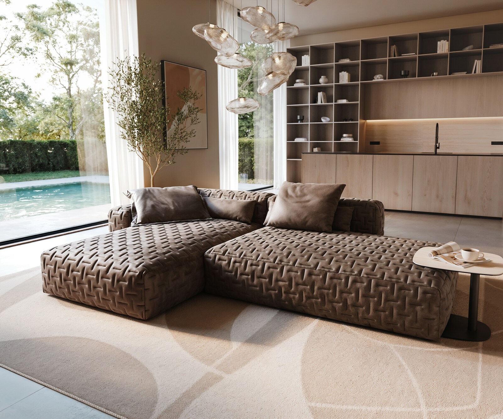 Ъглов диван Freestyle 310x200 cm микрофибър тъмно сиво винтидж ватиран