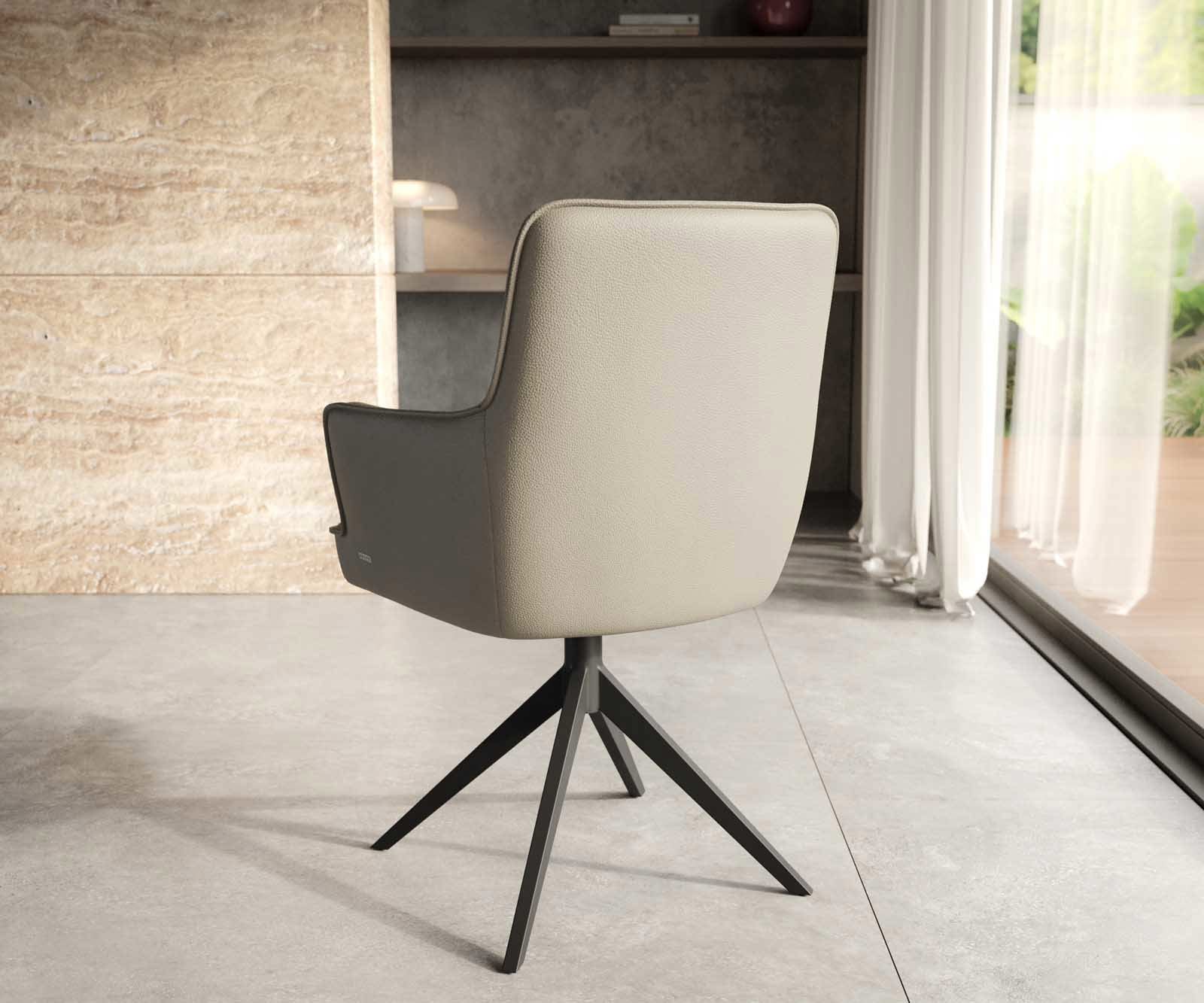 Врътящ се стол с подлакътници Естествена кожа Сиво-Кафяв Конус крак плосък Черен 360° въртящ се Покет пружина Heira-Flex 4 Врътящ се стол с подлакътници Естествена кожа Сиво-Кафяв Конус крак плосък Черен 360° въртящ се Покет пружина Heira-Flex 4