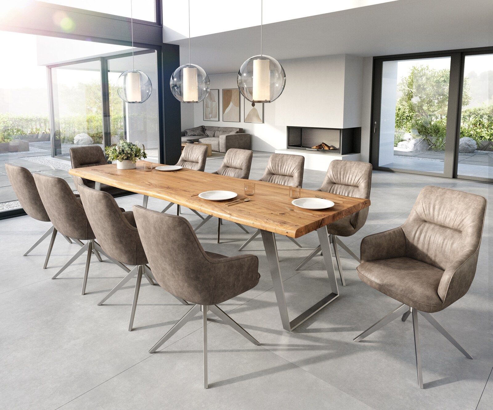 Врътящ се стол с подлакътници Таупе Винтидж Конус крак плосък Неръждаема стомана 360° въртящ се Покет пружина Zelia-Flex 4