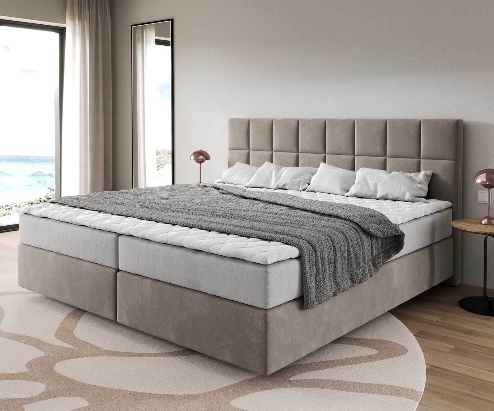 Легло Боксспринг Микрофибър Бежов 200x200 cm с Покет с-ма и Мемори Топер Dream-Fine
