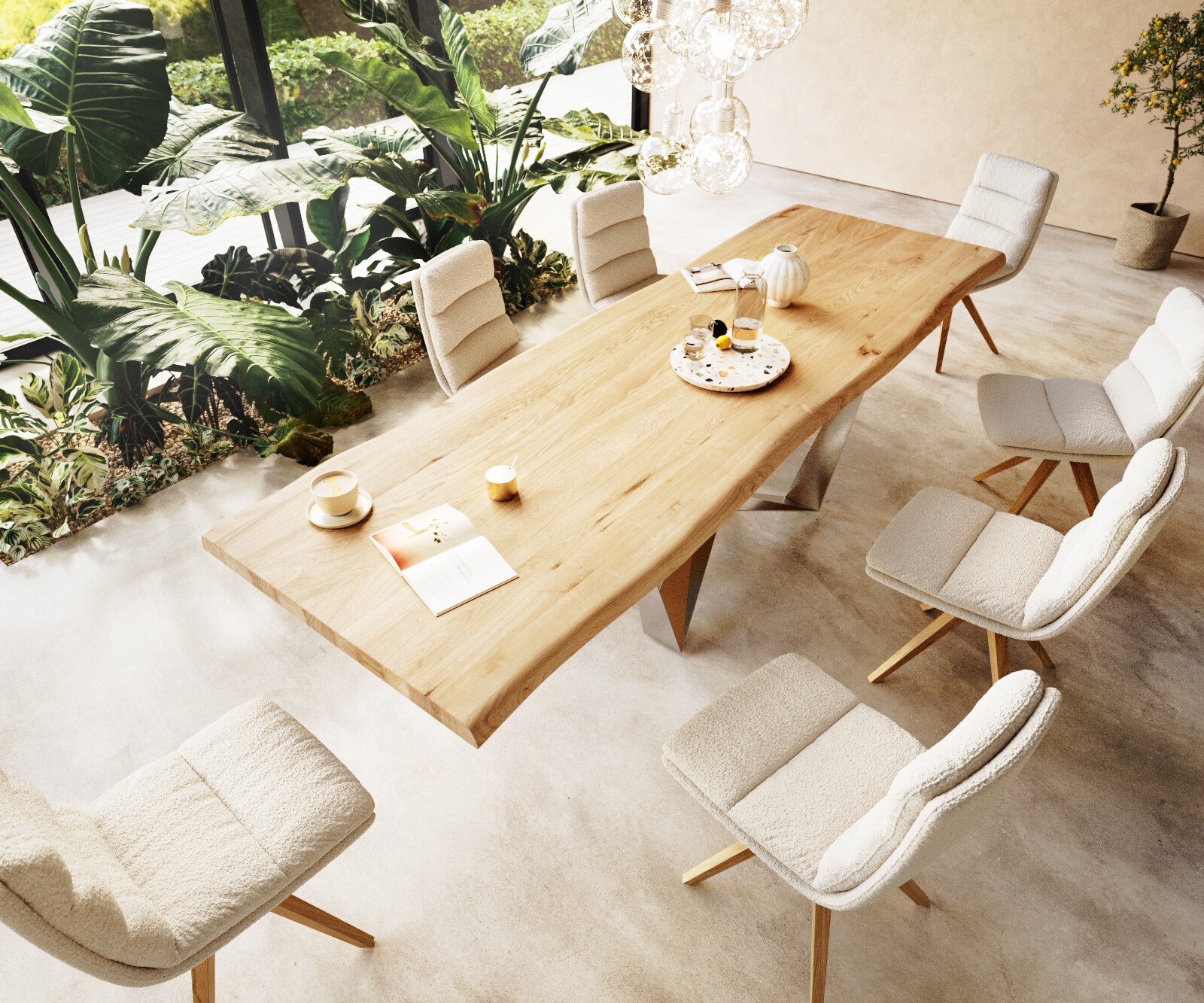 Маса 300x100 Дъб Натурал Spider плоска стомана Неръждаема стомана Edge 1