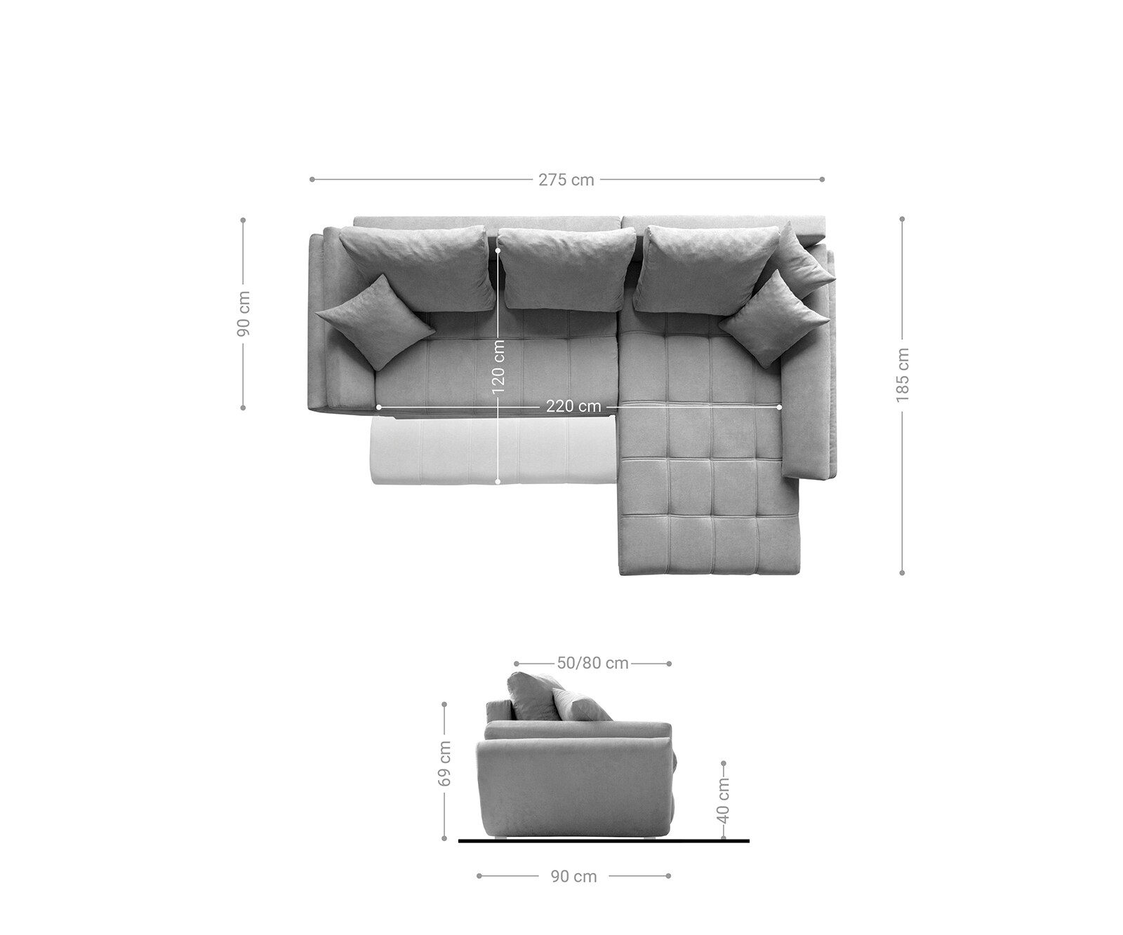 Ъглов диван Loana 275x185 cm кафяв с функция за сън  9