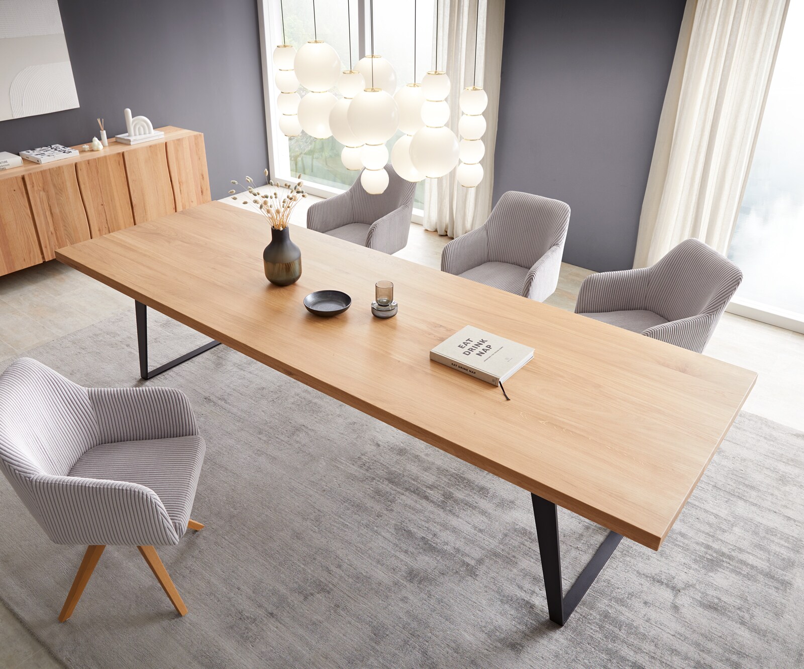 Маса 300x100 Дъб Натурал Метал под ъгъл Черен Edge 4